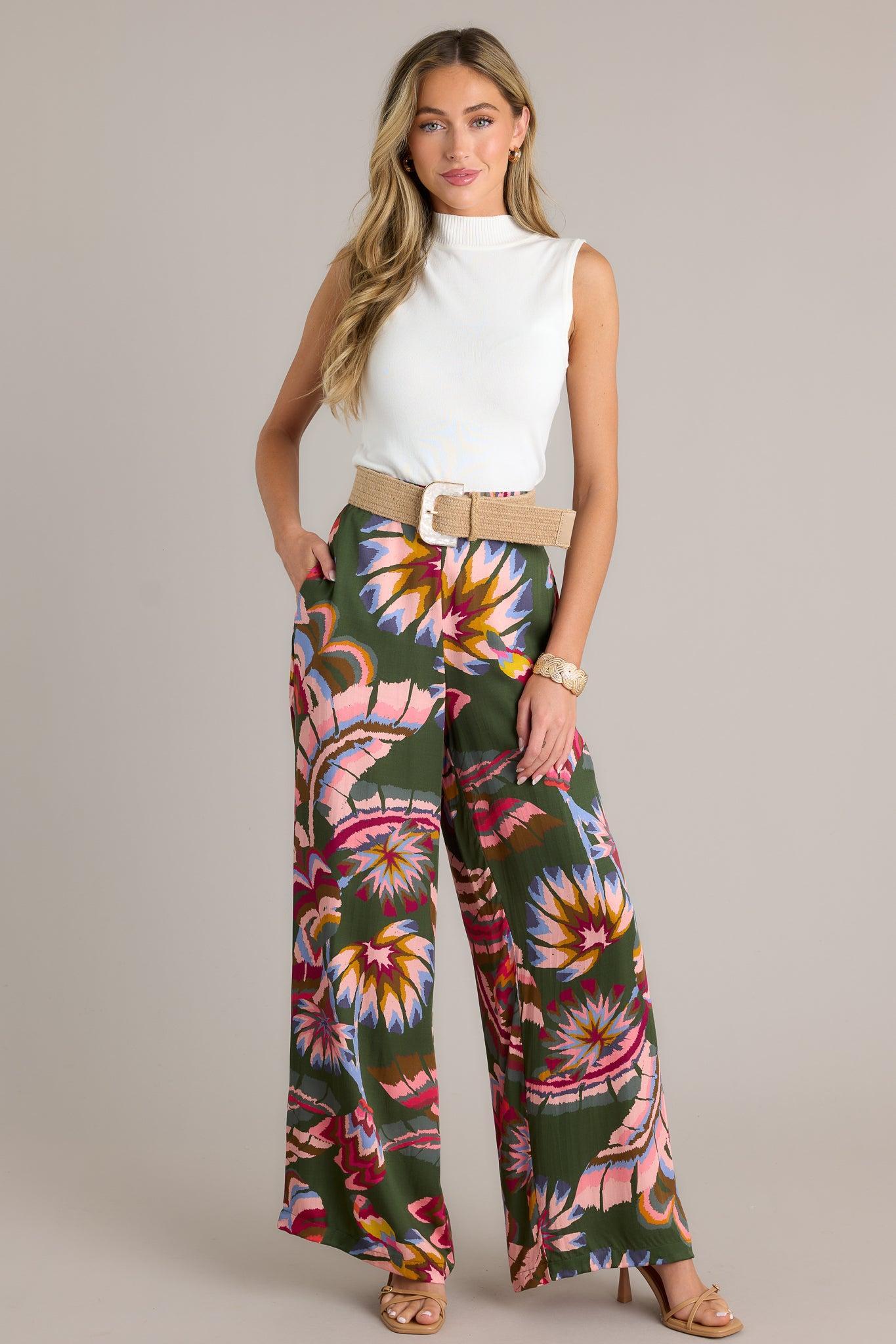 Secret Willow Green Multi Wide Leg Pants Product Image