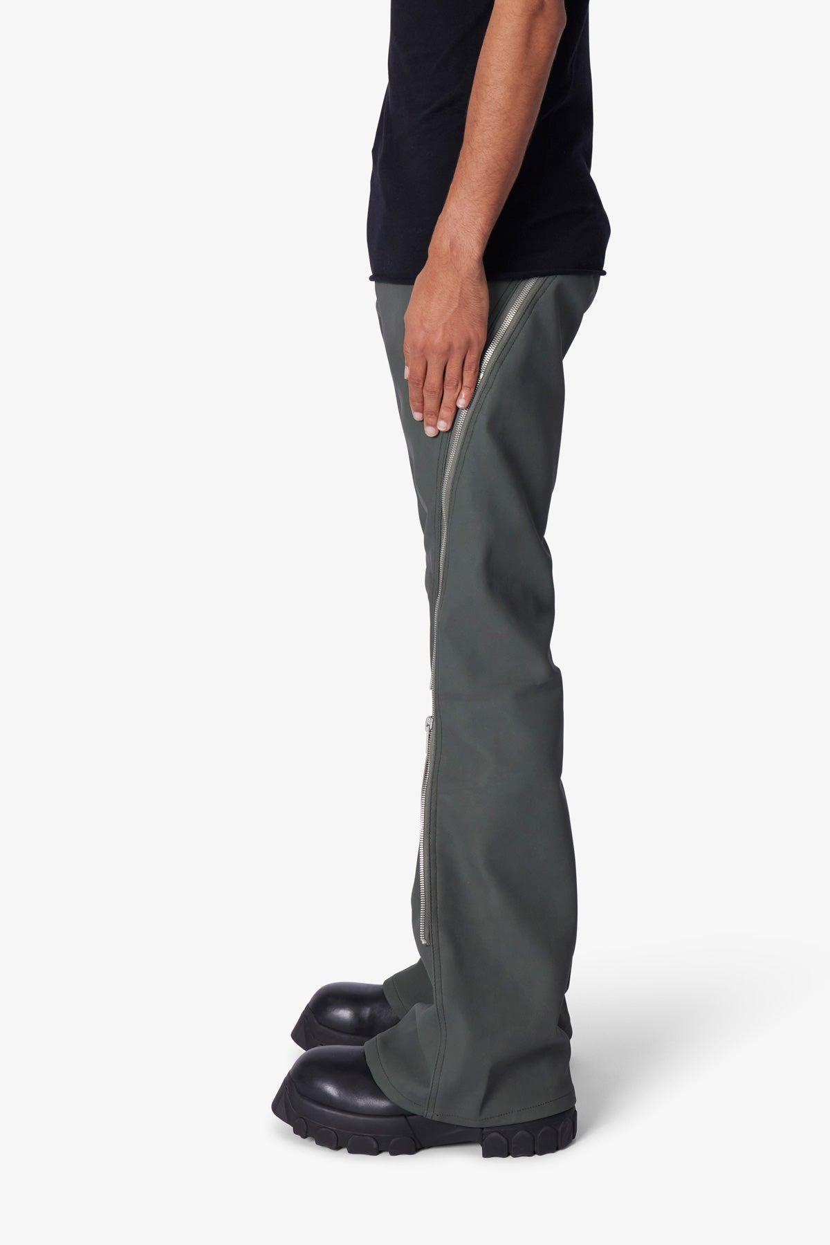 D519 Leather Zipper Flare Pants - Charcoal Grey Product Image