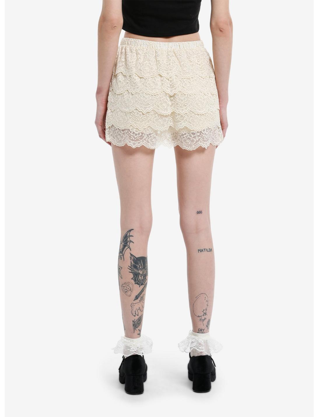 Thorn & Fable Cream Lace Ruffled Skort Product Image