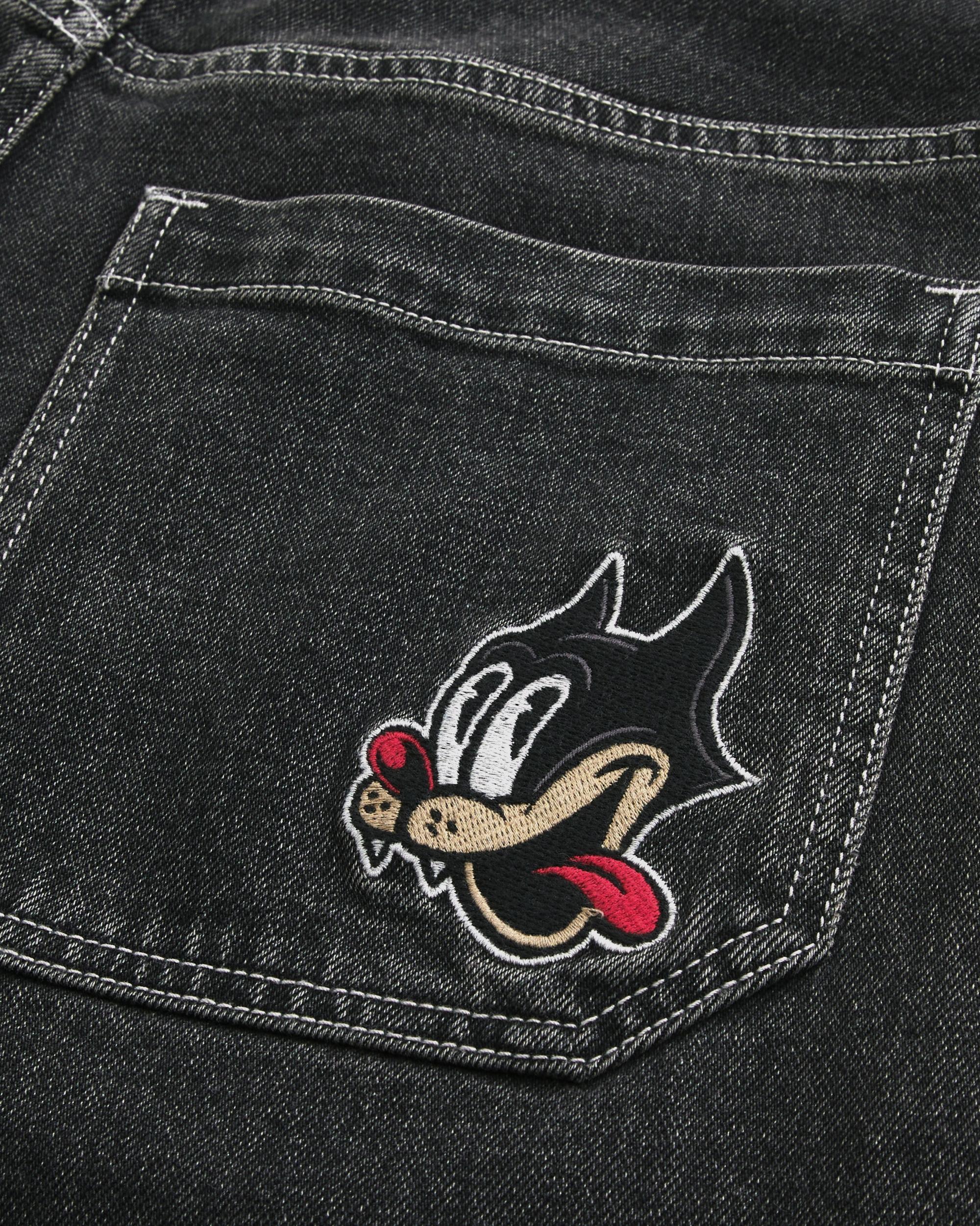 Below-the-Knee Washed Black Super Baggy Denim Shorts Product Image
