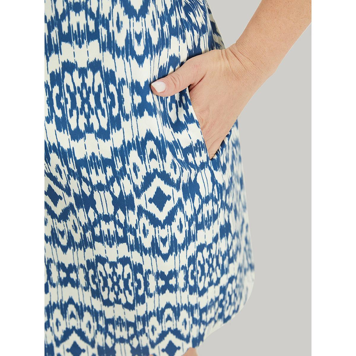 Plus Size Blue Bandana Print Pocket Overall Cami Jumpsuit Women Casual Sleeveless Spaghetti Strap Dailywear Loose Jumpsuits BloomChic 22-24/3X Product Image