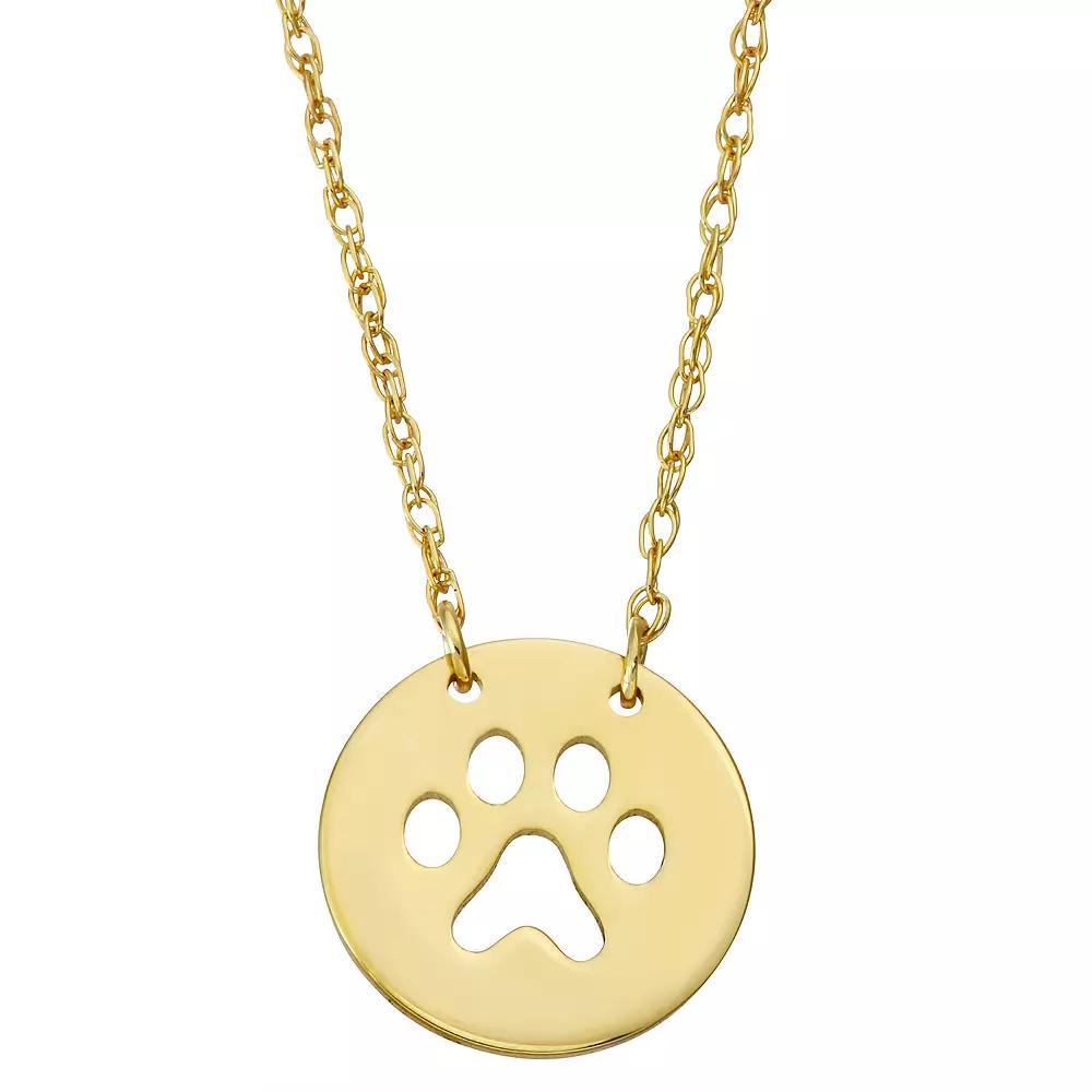 10k Gold Paw Disc Pendant Necklace, Women's, Size: 16" Product Image