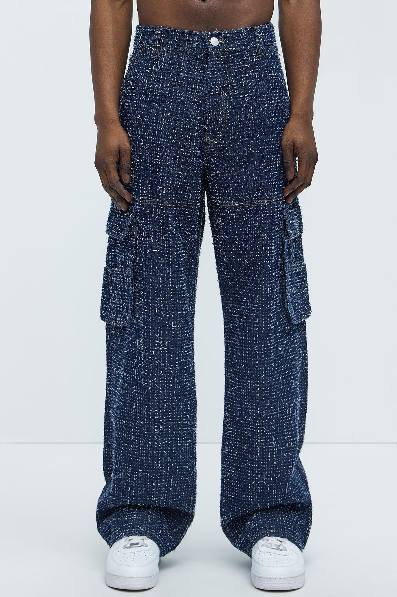 Unleaded Distressed Relaxed Cargo Jeans - Indigo Product Image