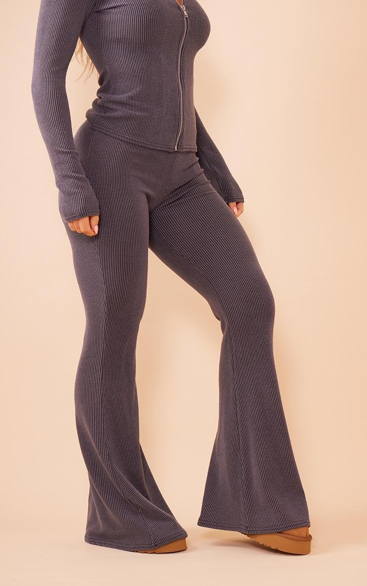 Charcoal Two Tone Rib High Waist Flares Product Image