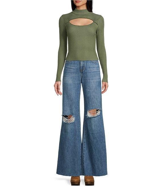 Say What Long Sleeve Mock Neck Peek A Boo Plating Top Product Image