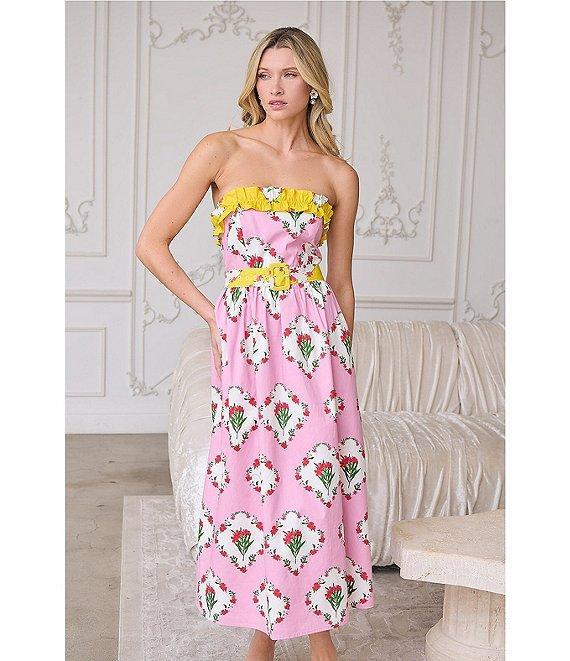 Sugarlips Maia Floral Beny Ruffle Strapless Belted Midi Dress Product Image