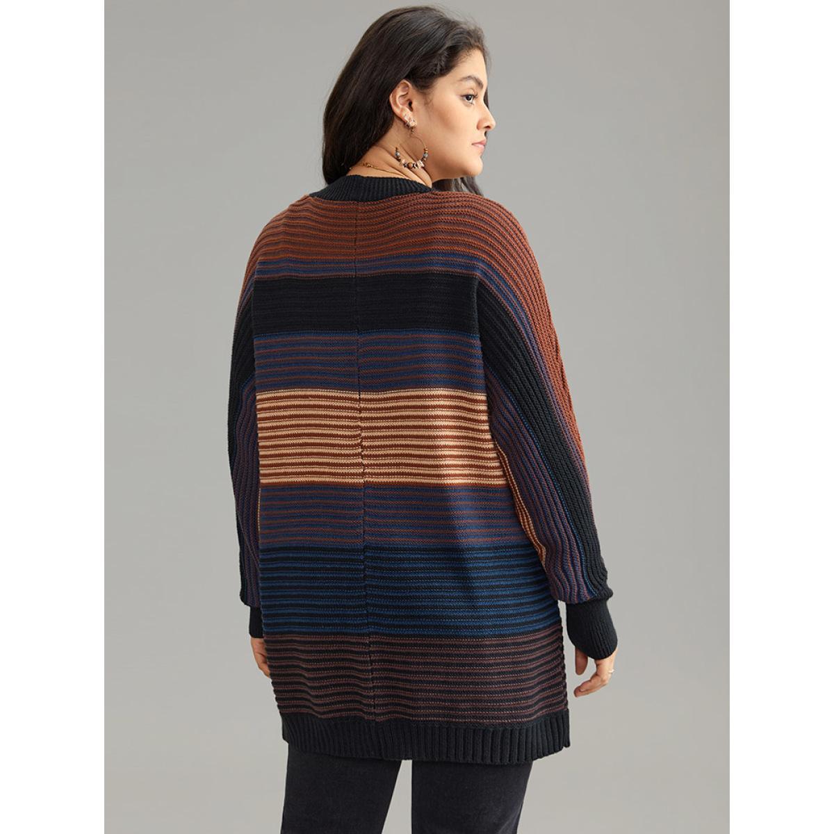 Plus Size Colorblock Heather Batwing Sleeve Curved Hem Cardigan Multicolor Women Casual Loose Long Sleeve Dailywear Cardigans BloomChic 10/M Product Image