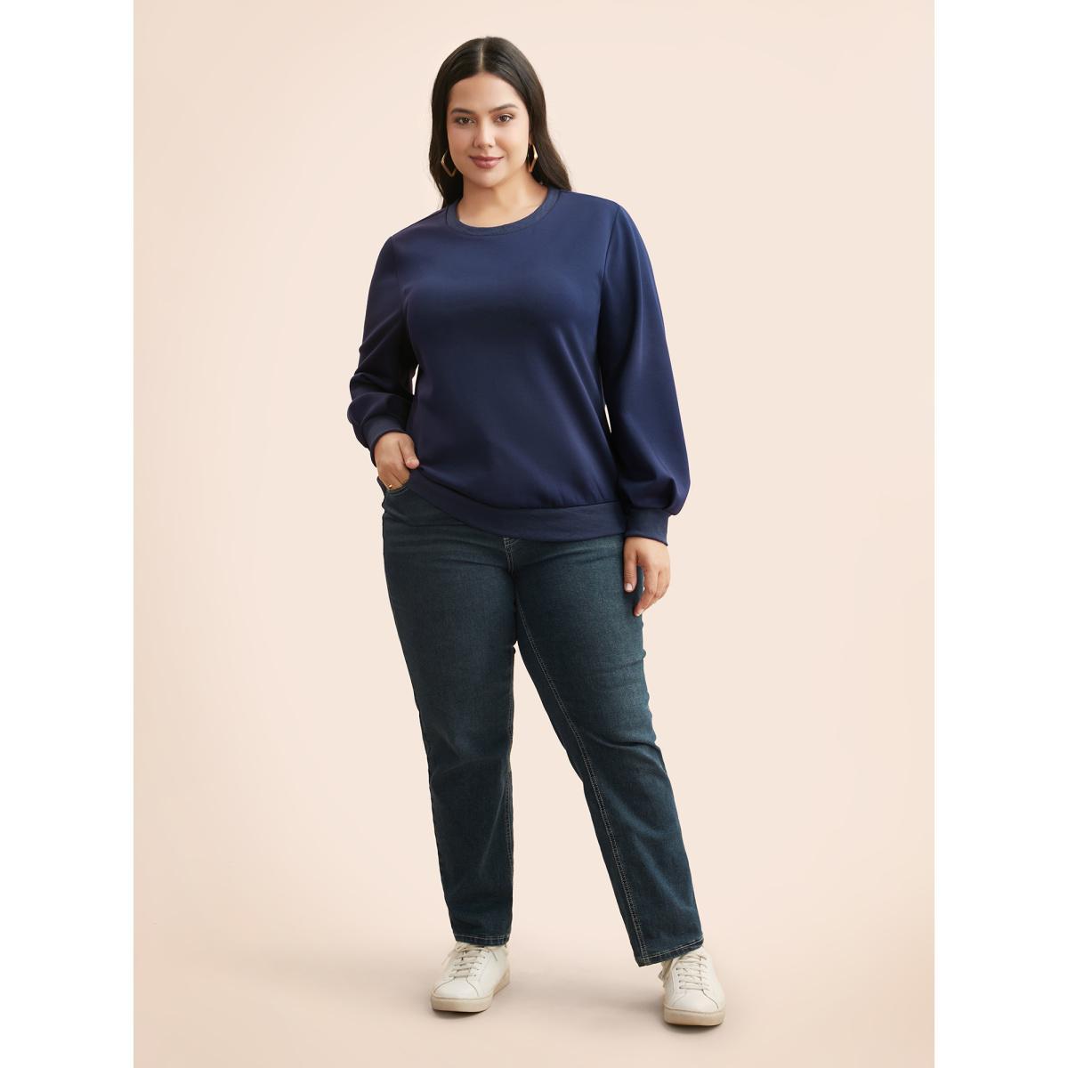 Plus Size Supersoft Essentials Cut Out Sweatshirt Women Navy Casual Patchwork Round Neck Everyday Sweatshirts BloomChic 18-20/2X Product Image