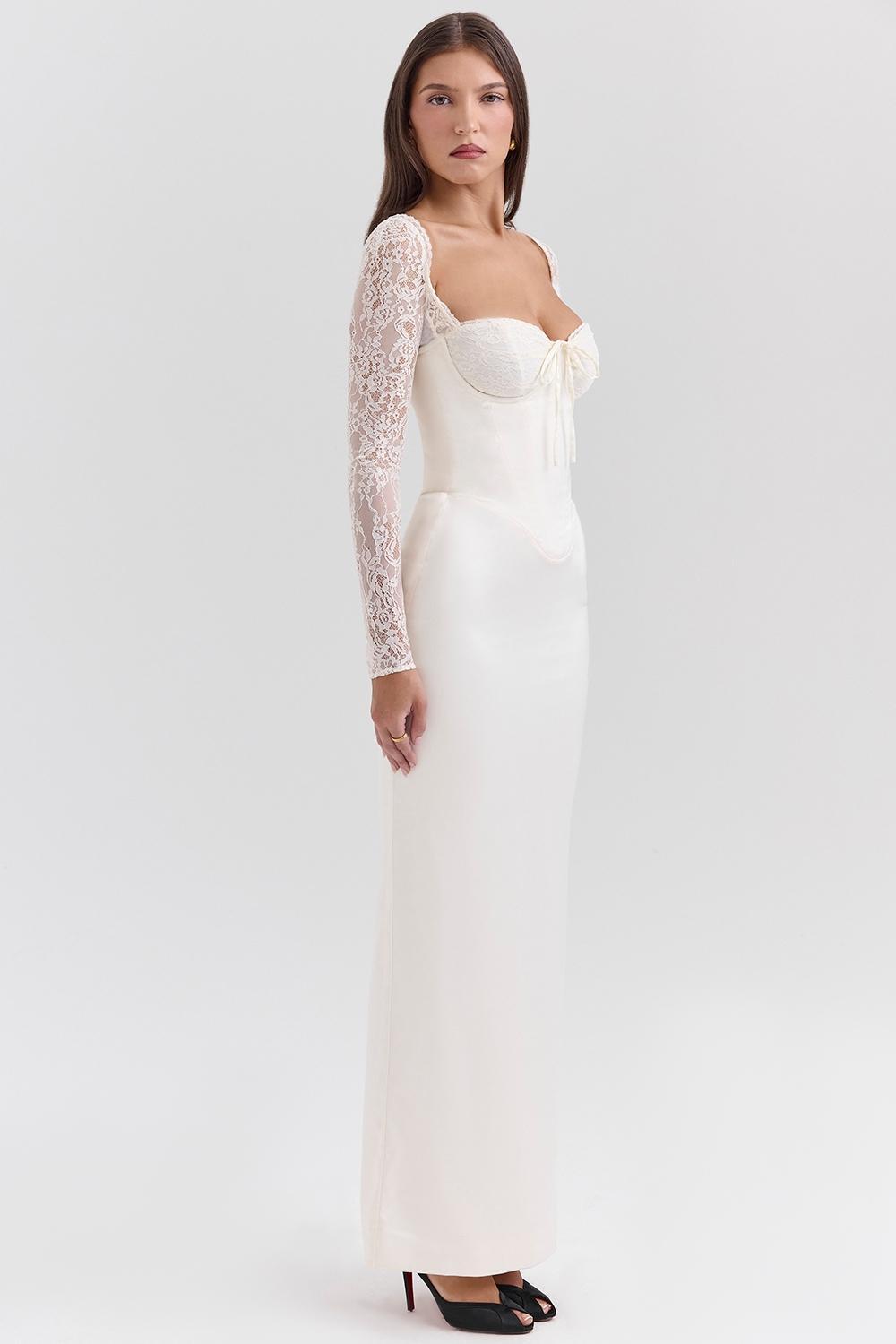 Perdi Vintage Ivory Satin Maxi Dress Product Image