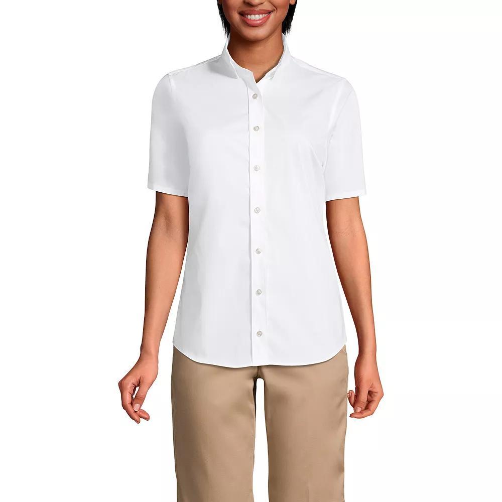 Women's Lands' End No Gape Short Sleeve Stretch Shirt, Size: 16, Light  Blue Product Image