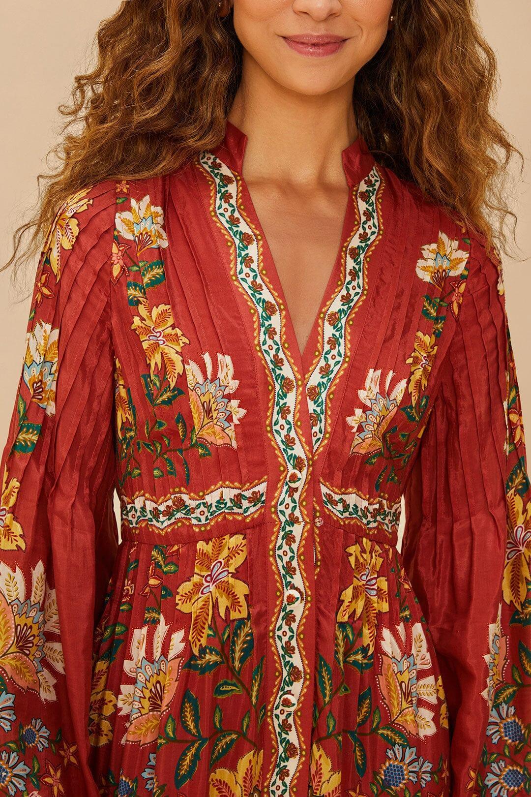 Red Garden Delight Long Sleeve Midi Dress Product Image