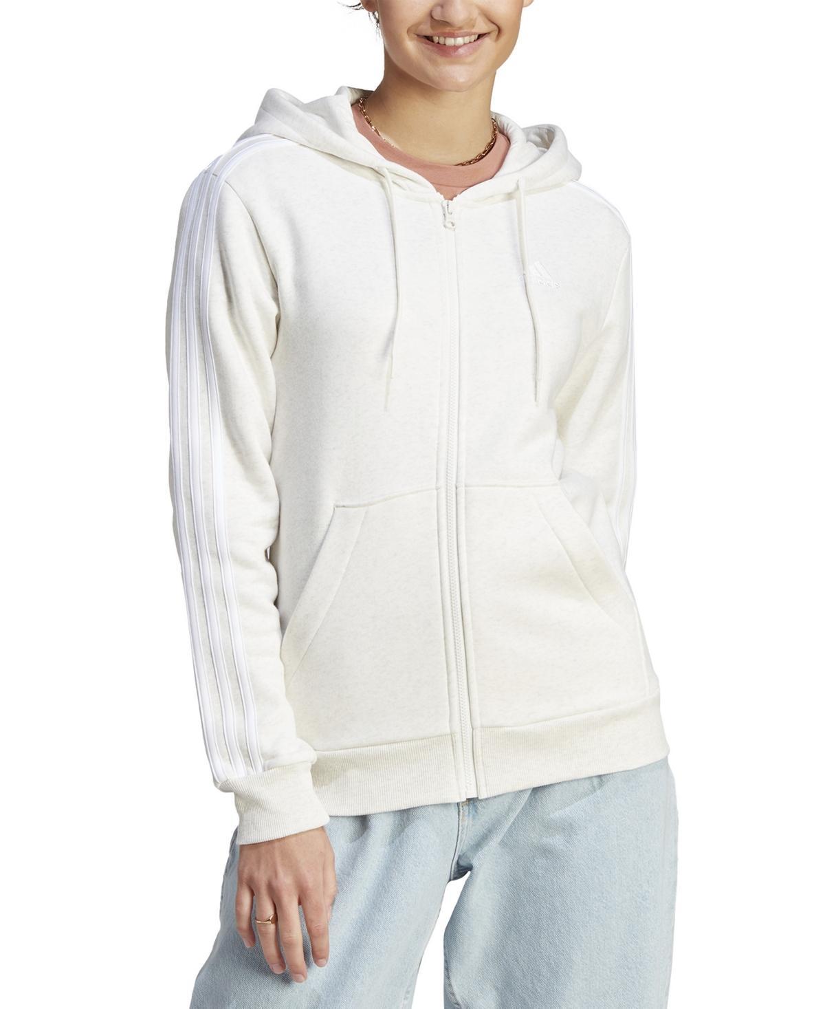 Women's adidas Essentials 3-Stripes Full-Zip Fleece Hoodie, Size: XS, Black White Product Image