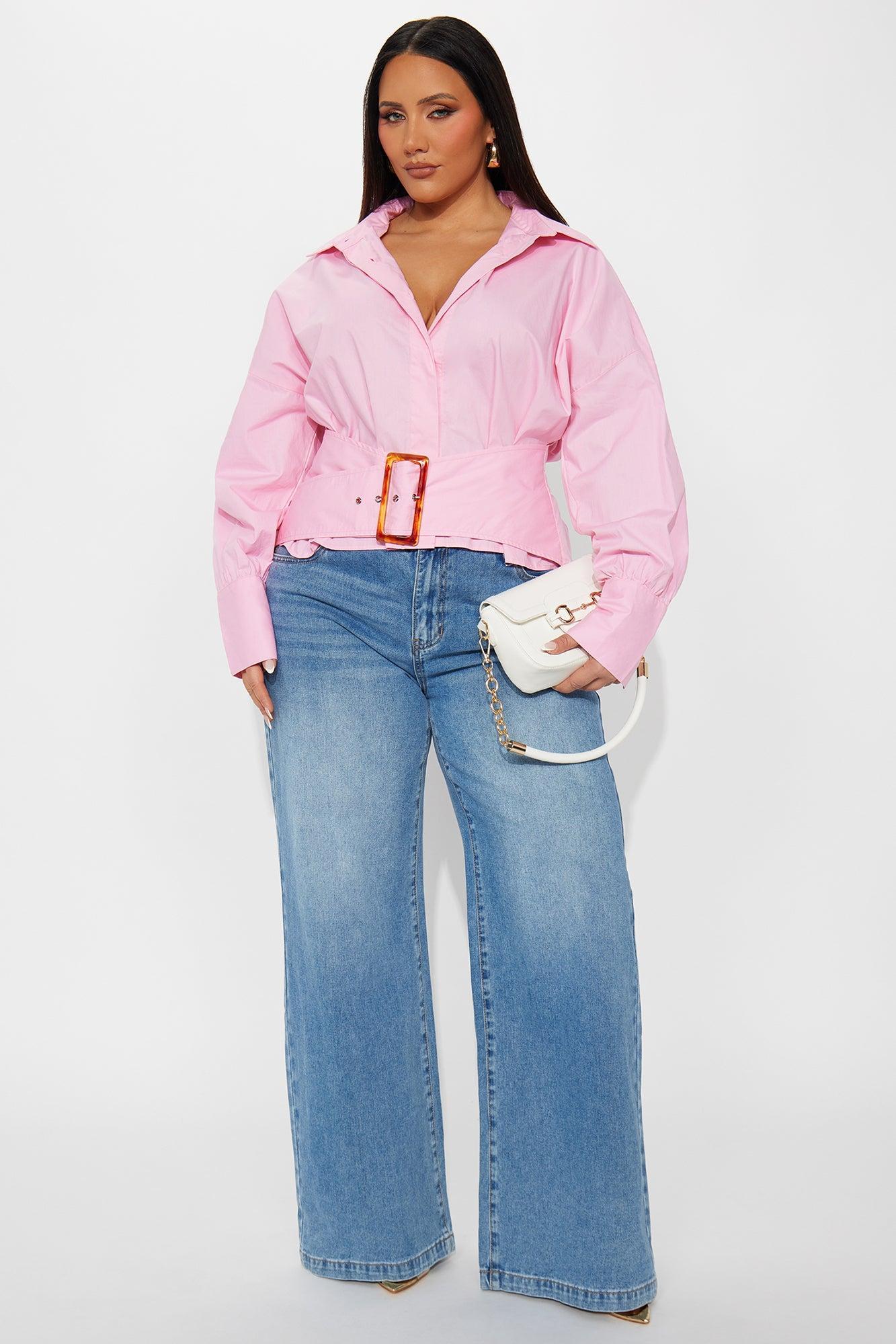 Naya Belted Poplin Belted Shirt - Pink Product Image