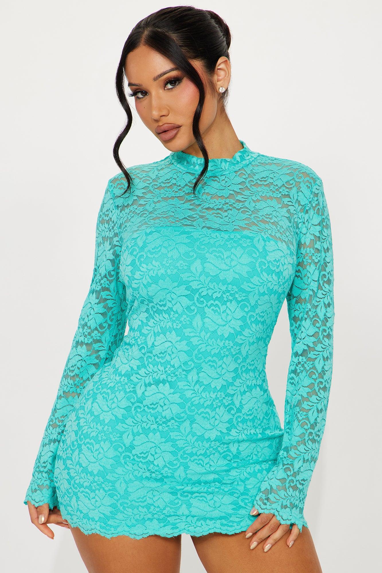 Riviera Lace Mini Dress - Aqua Product Image