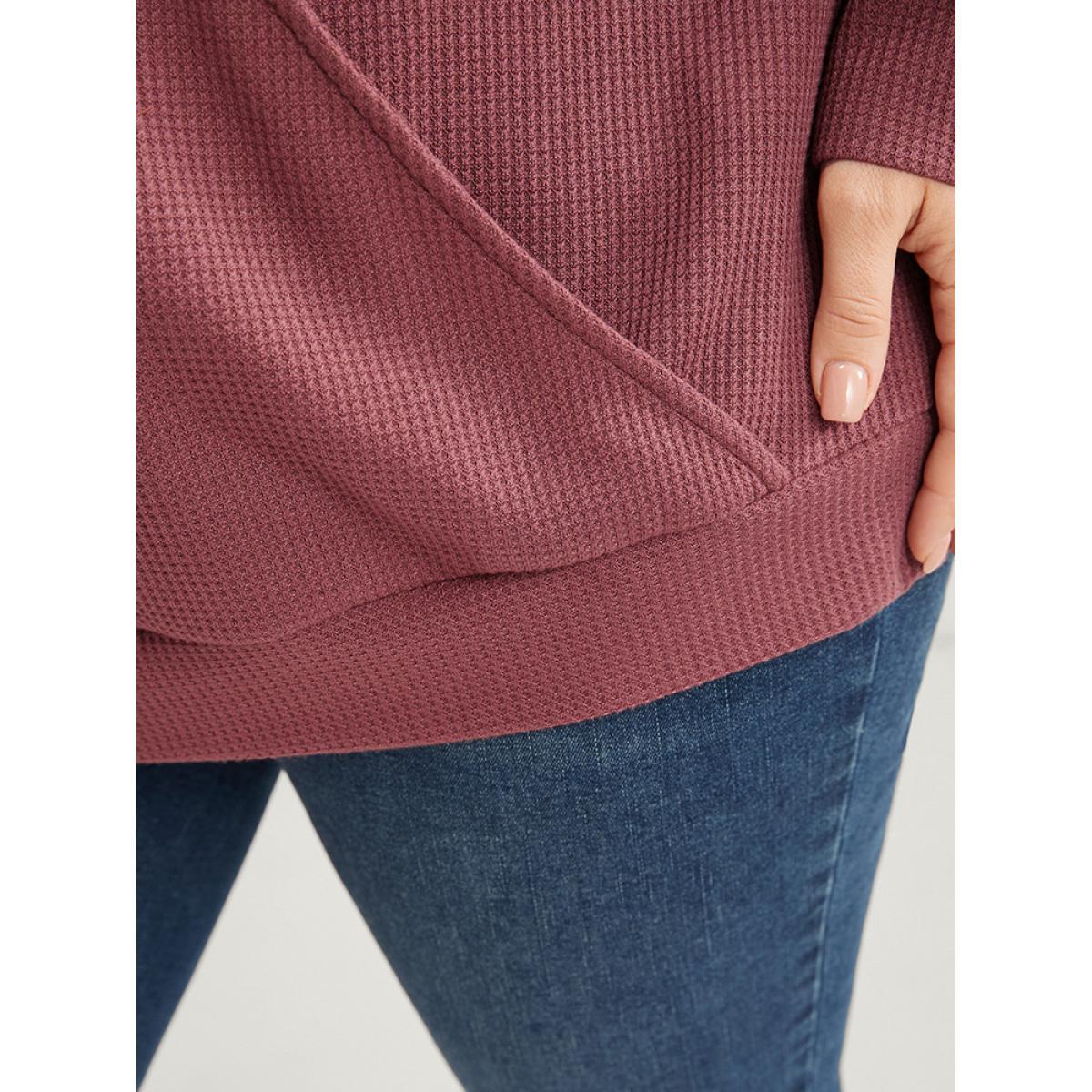 Plus Size Polka Dot Patchwork Wrap Waffle Knit Sweatshirt Women DustyPink Elegant Patchwork V-neck Dailywear Sweatshirts BloomChic 18-20/2X Product Image