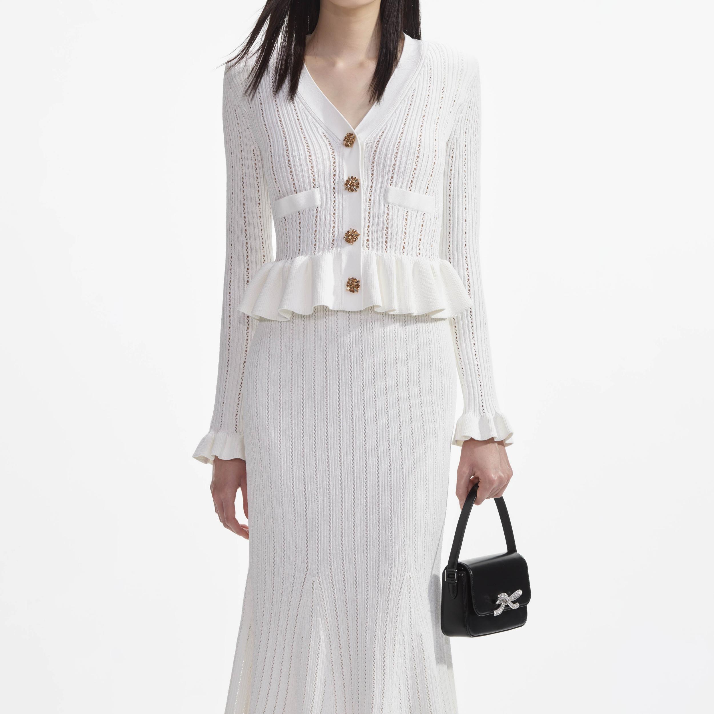 White Knit Peplum Midi Dress Product Image