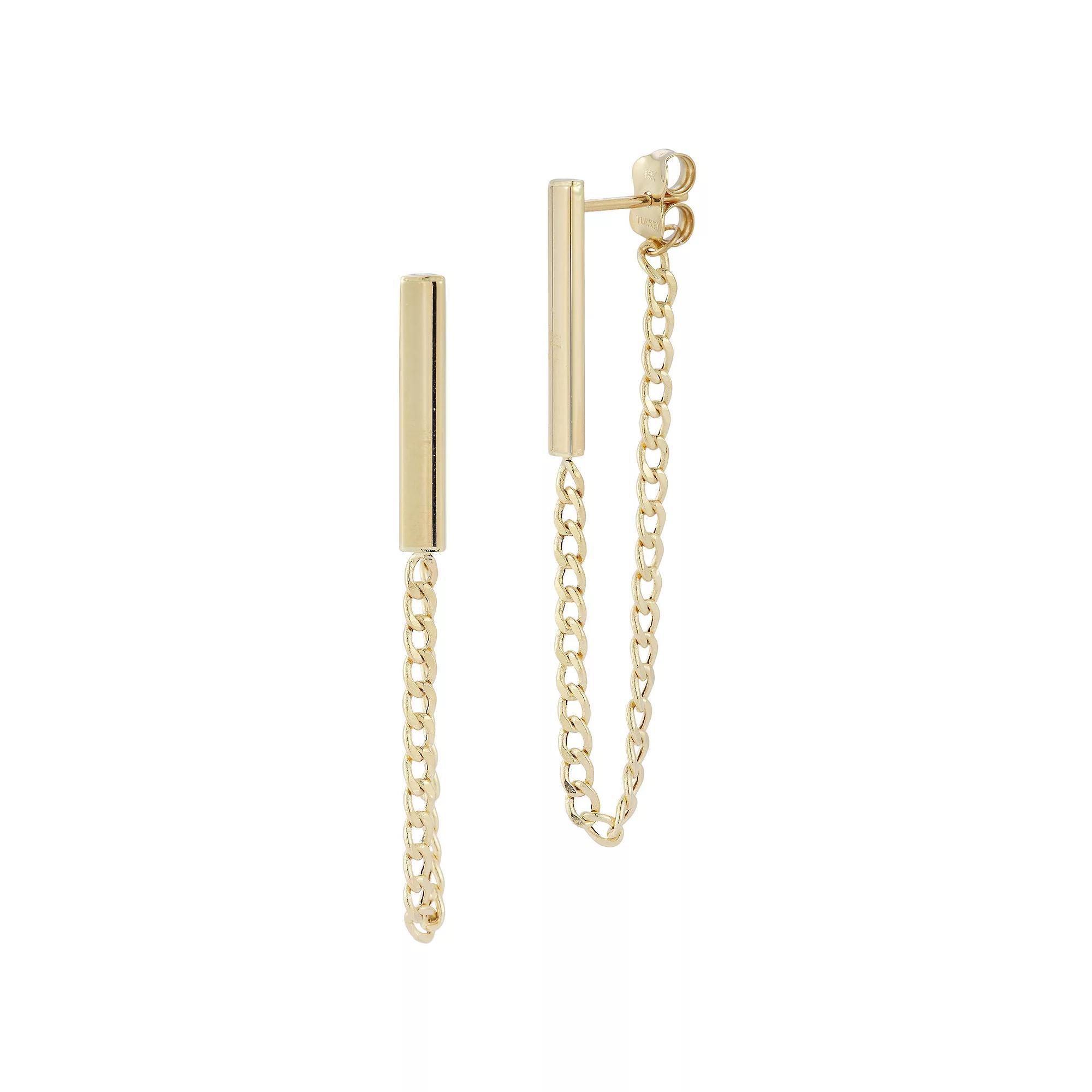 LUMINOR GOLD 14k Gold Bar Chain Front-to-Back Drop Earrings, Women's Product Image