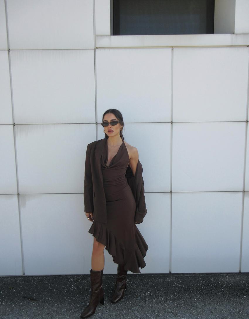 BERSHKA SERIES midi dress with asymmetric hem Product Image