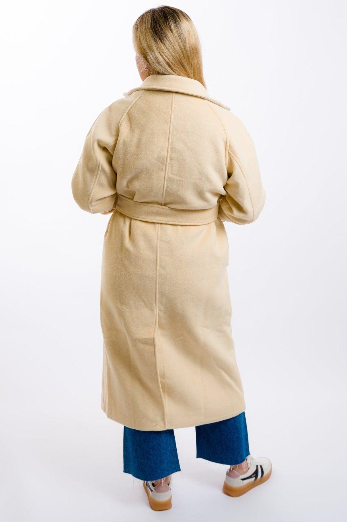 Moon River Belted Duster Overcoat - Light Yellow Product Image