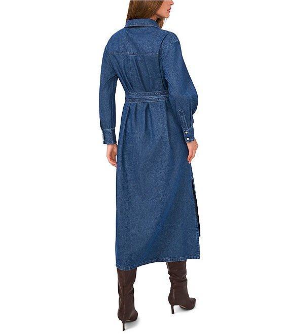1. STATE Button Front Collared V-Neckline Long Sleeve Shirt Dress Product Image