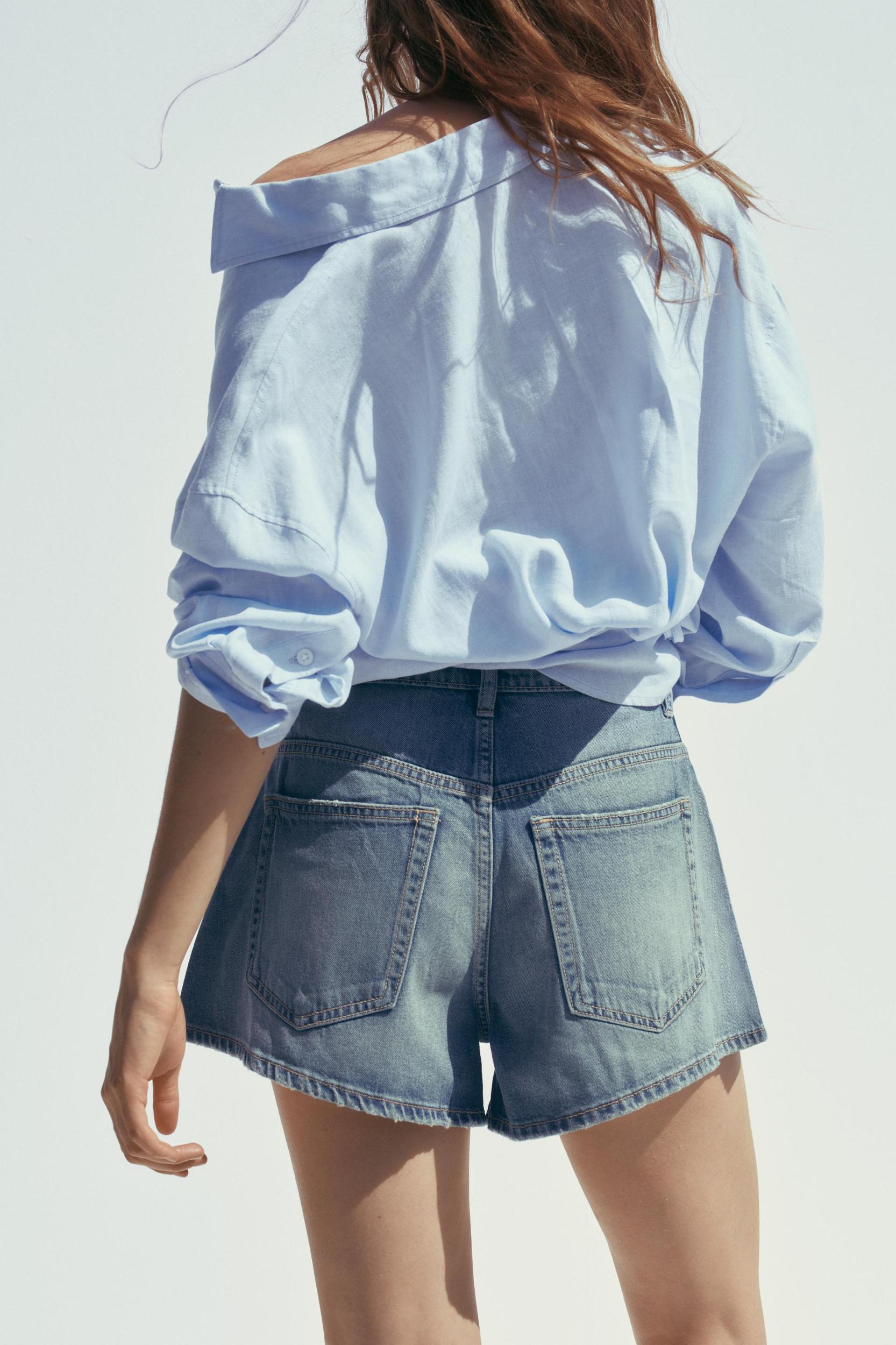 TRF PLEATED DENIM SHORTS Product Image