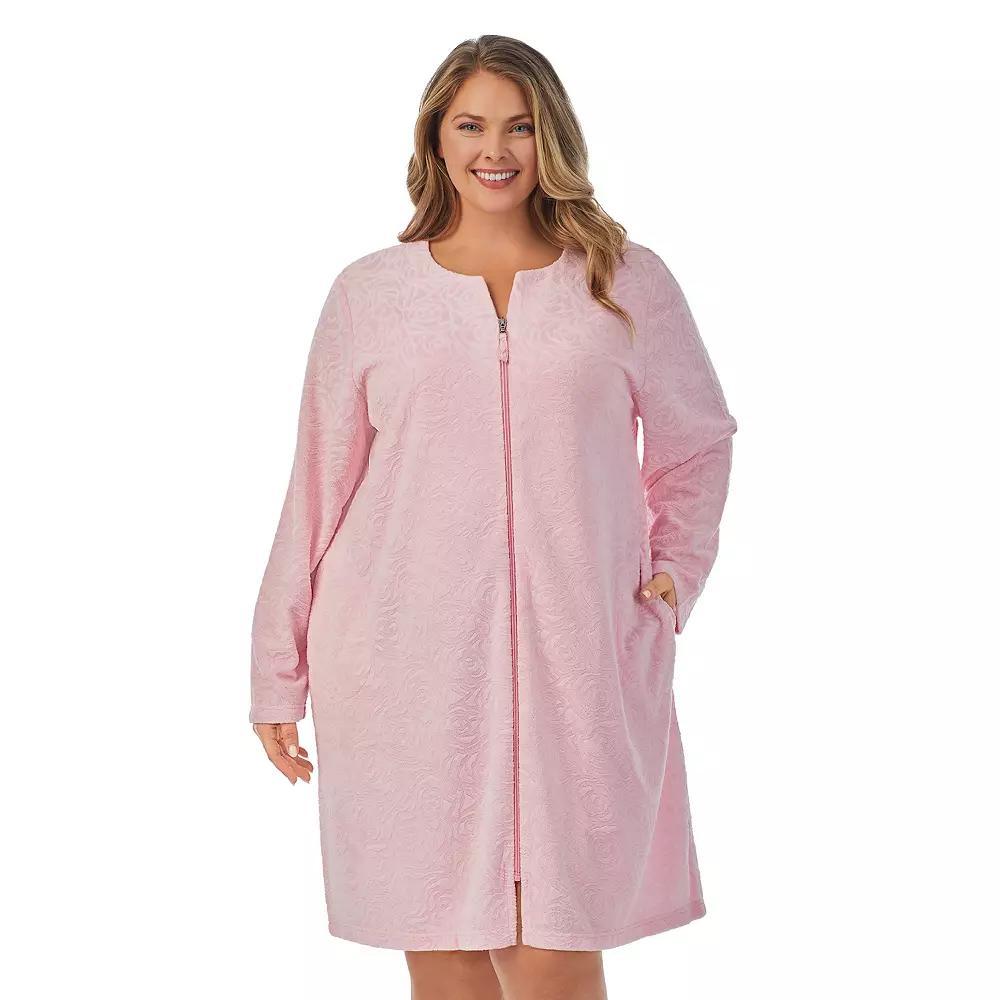 Plus Size Stan Herman Embossed Vintage Terry Zip-Front Robe, Women's, Size: 3XL, Pink Product Image