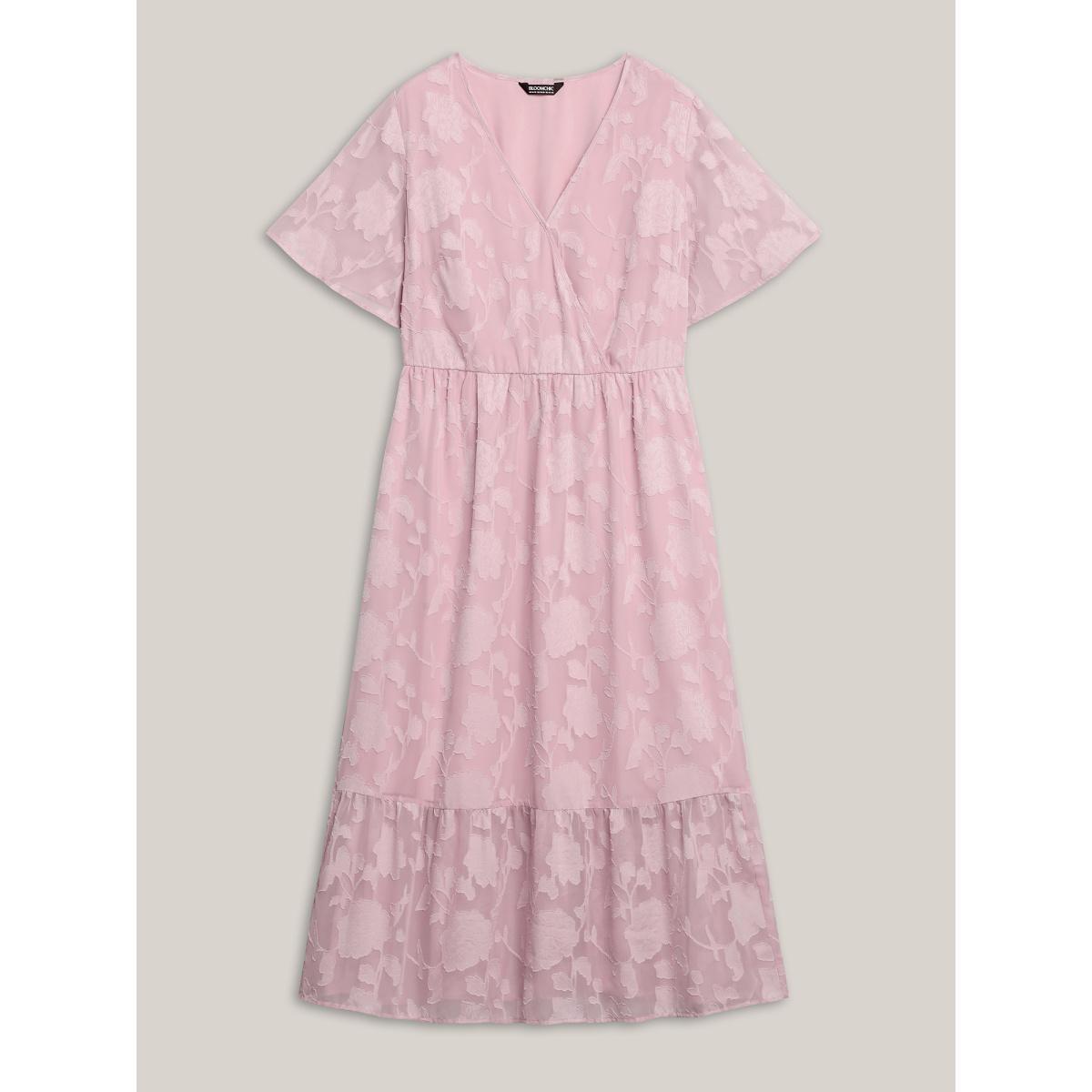 Plus Size Floral Textured Pockets Tiered Maxi Dress Lilac Women Overlap Collar Short sleeve Curvy BloomChic 22-24/3X Product Image