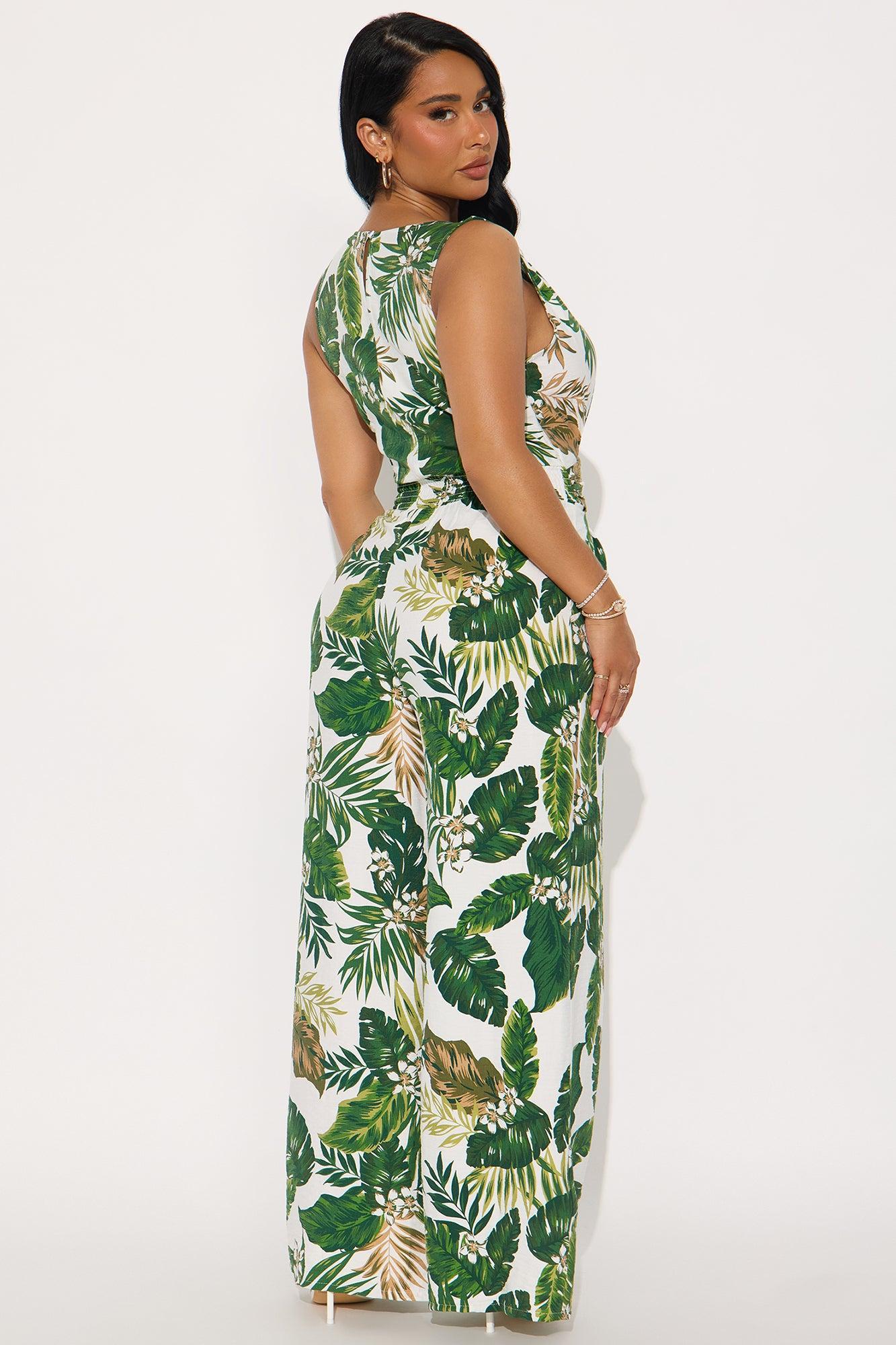 Golden Palms Wide Leg Jumpsuit - Green/combo Product Image