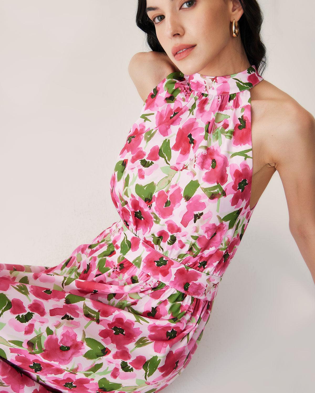 Pink Floral Midi Dress Product Image