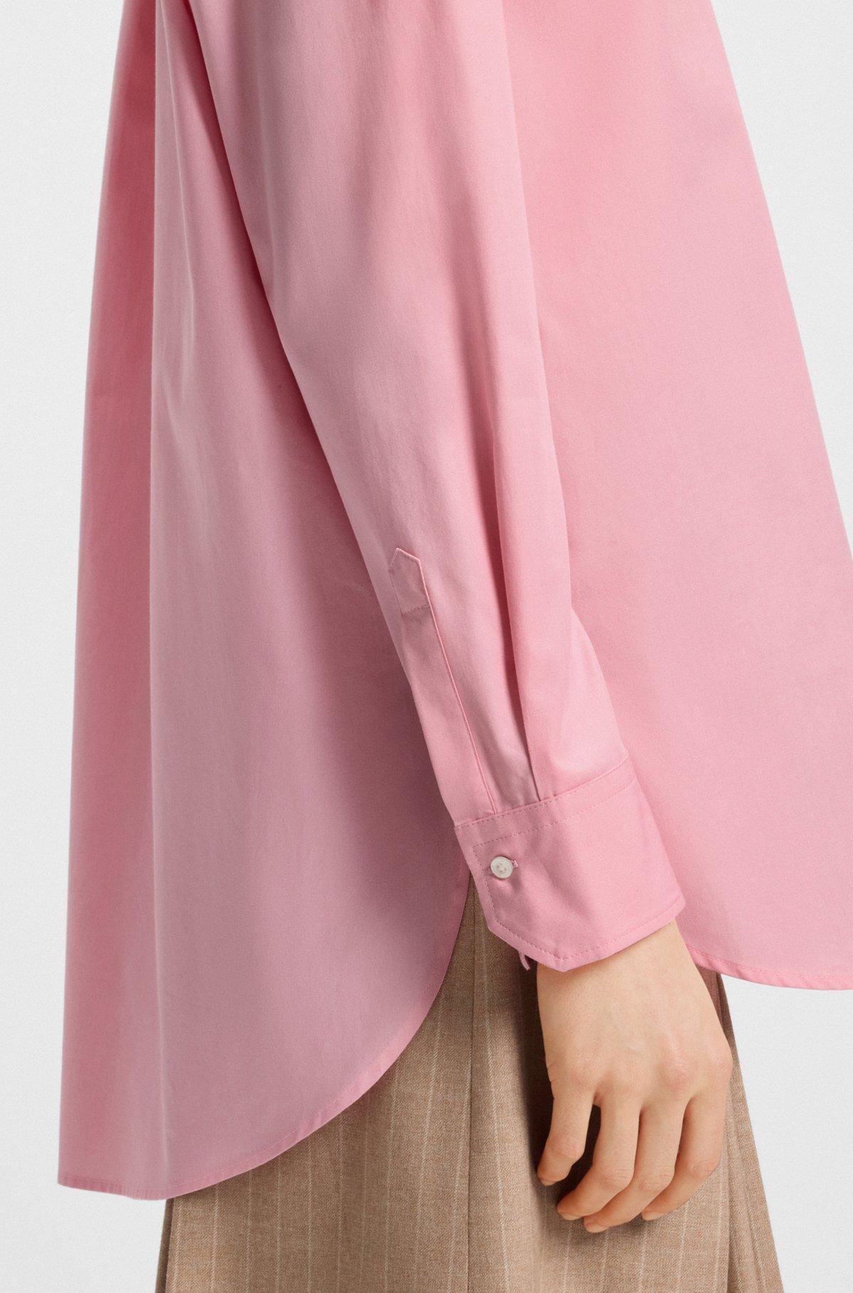 HUGO - Oversize-fit blouse in cotton canvas with embroidered logo - Pink Product Image