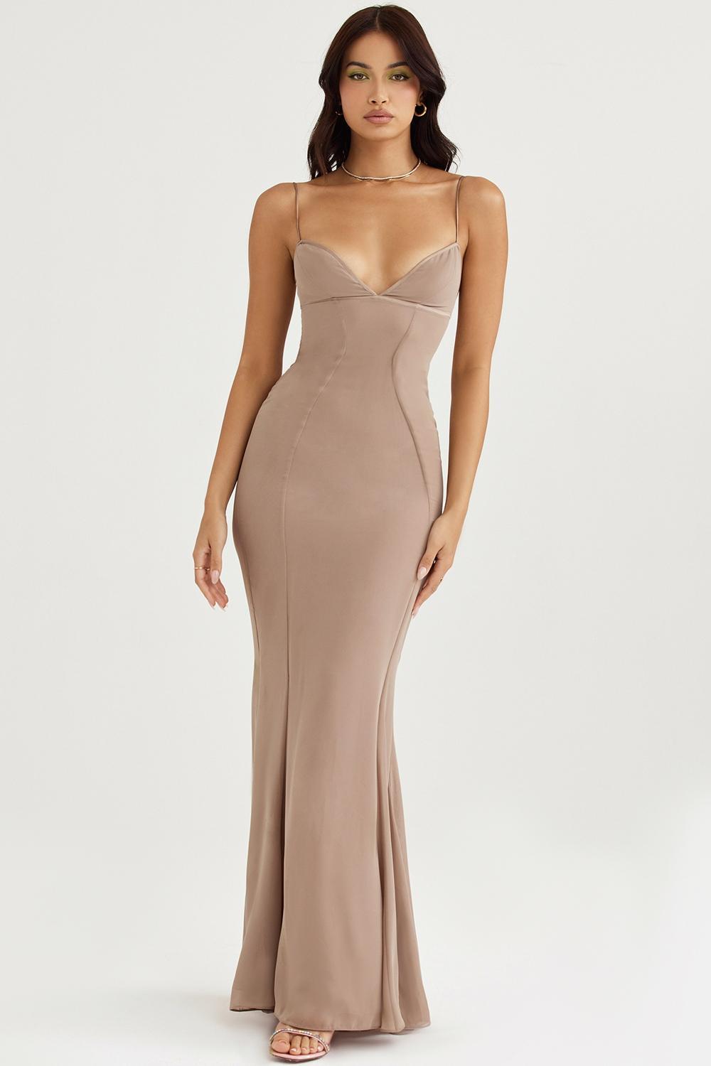 Loren Latte Corset Maxi Dress Product Image