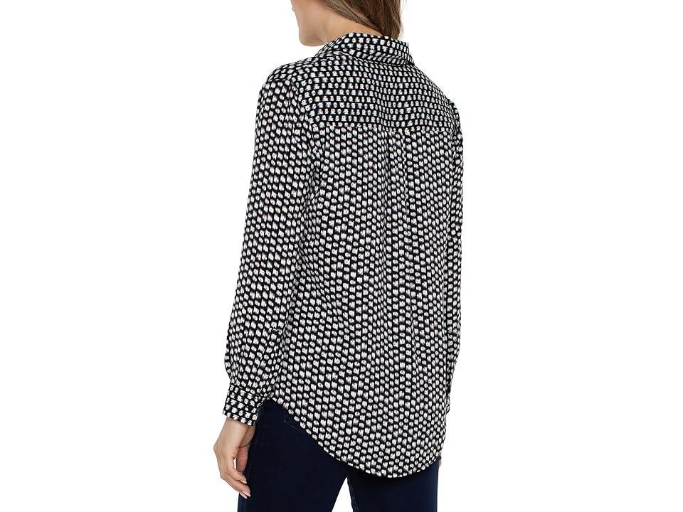 Liverpool Los Angeles Flap Pocket Button Front Woven Blouse White Mini Dot) Women's Clothing Product Image