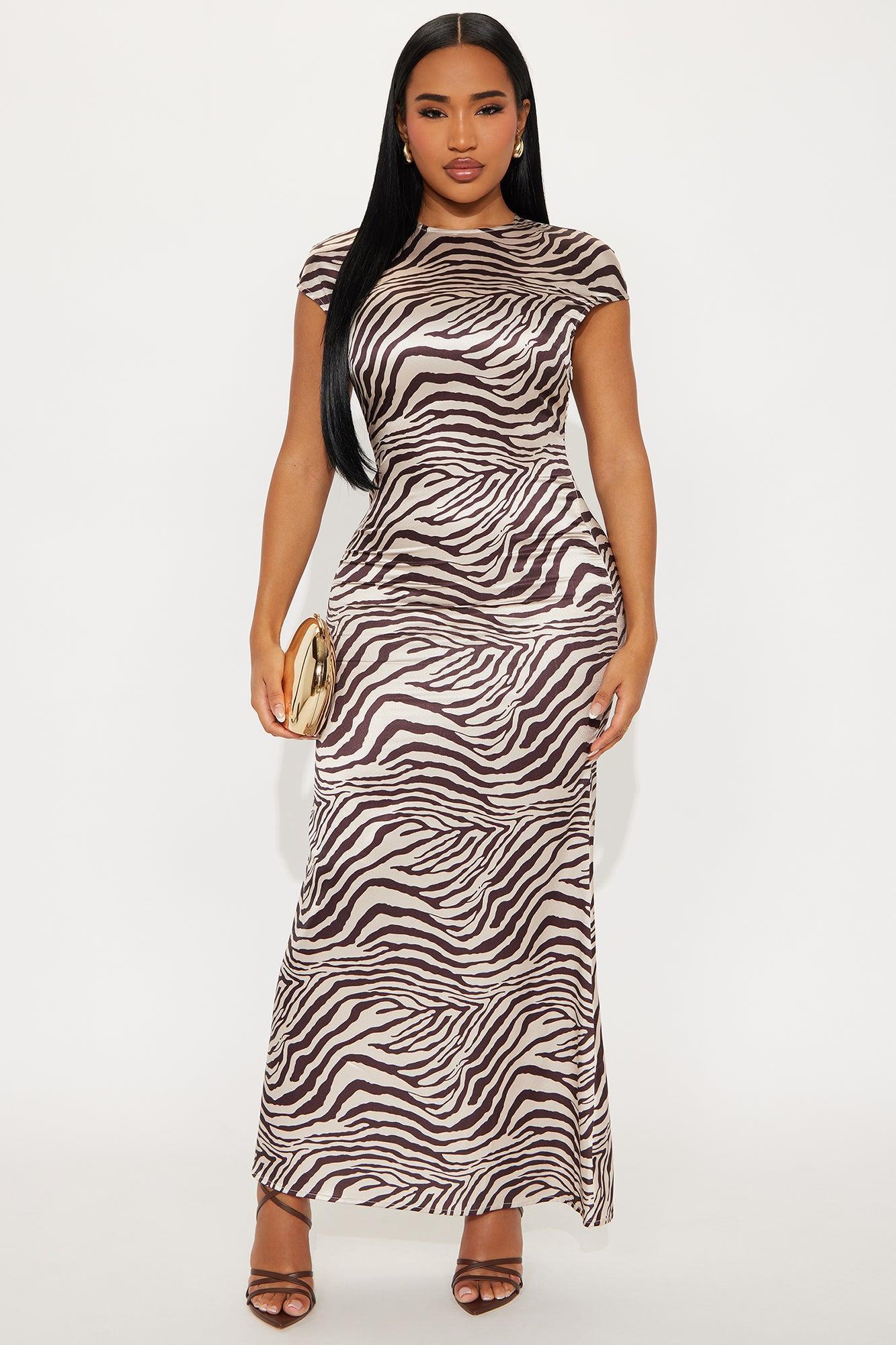 Masella Satin Printed Short Sleeve Maxi Dress - Brown/combo Product Image