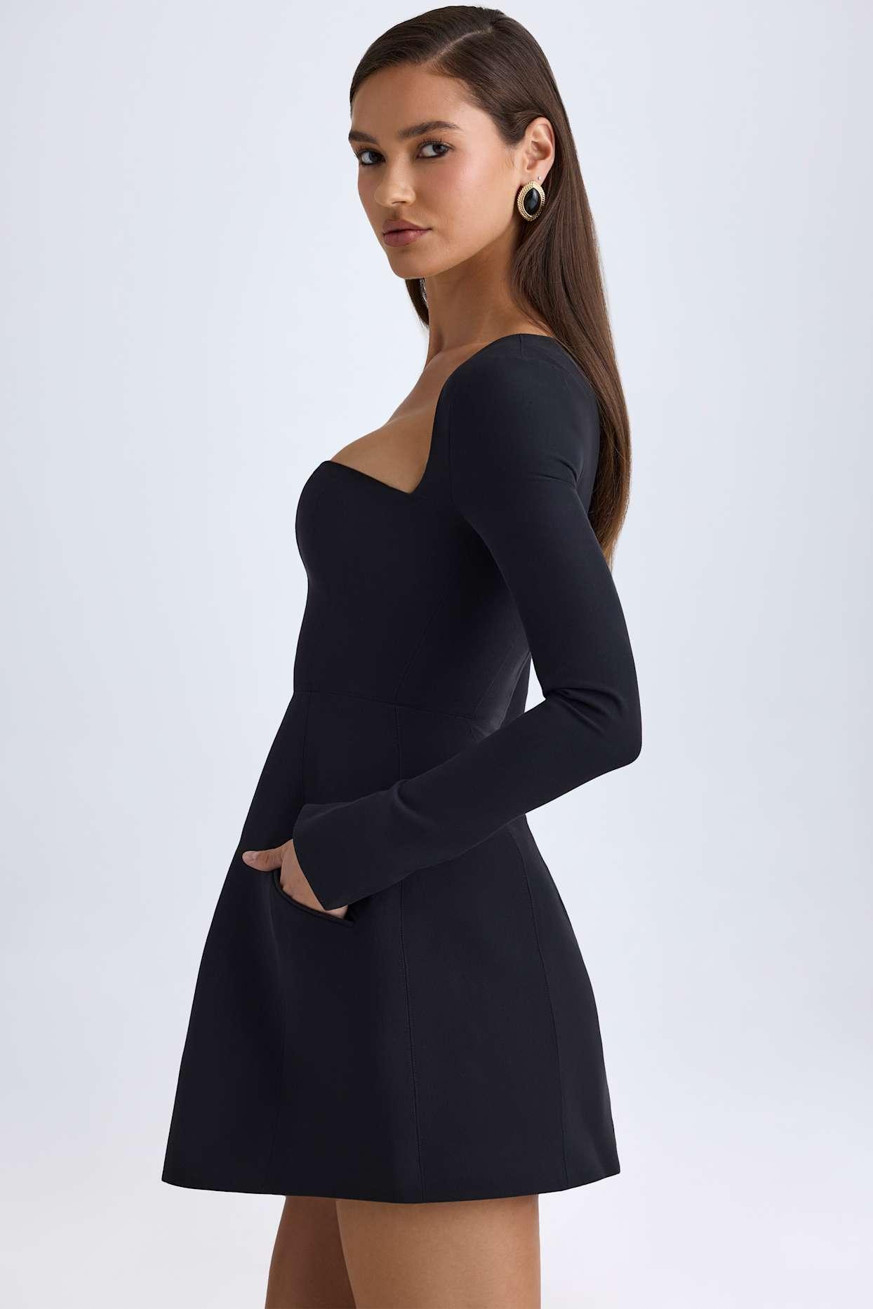 Square-Neck Structured Tulip Mini Dress in Black Product Image
