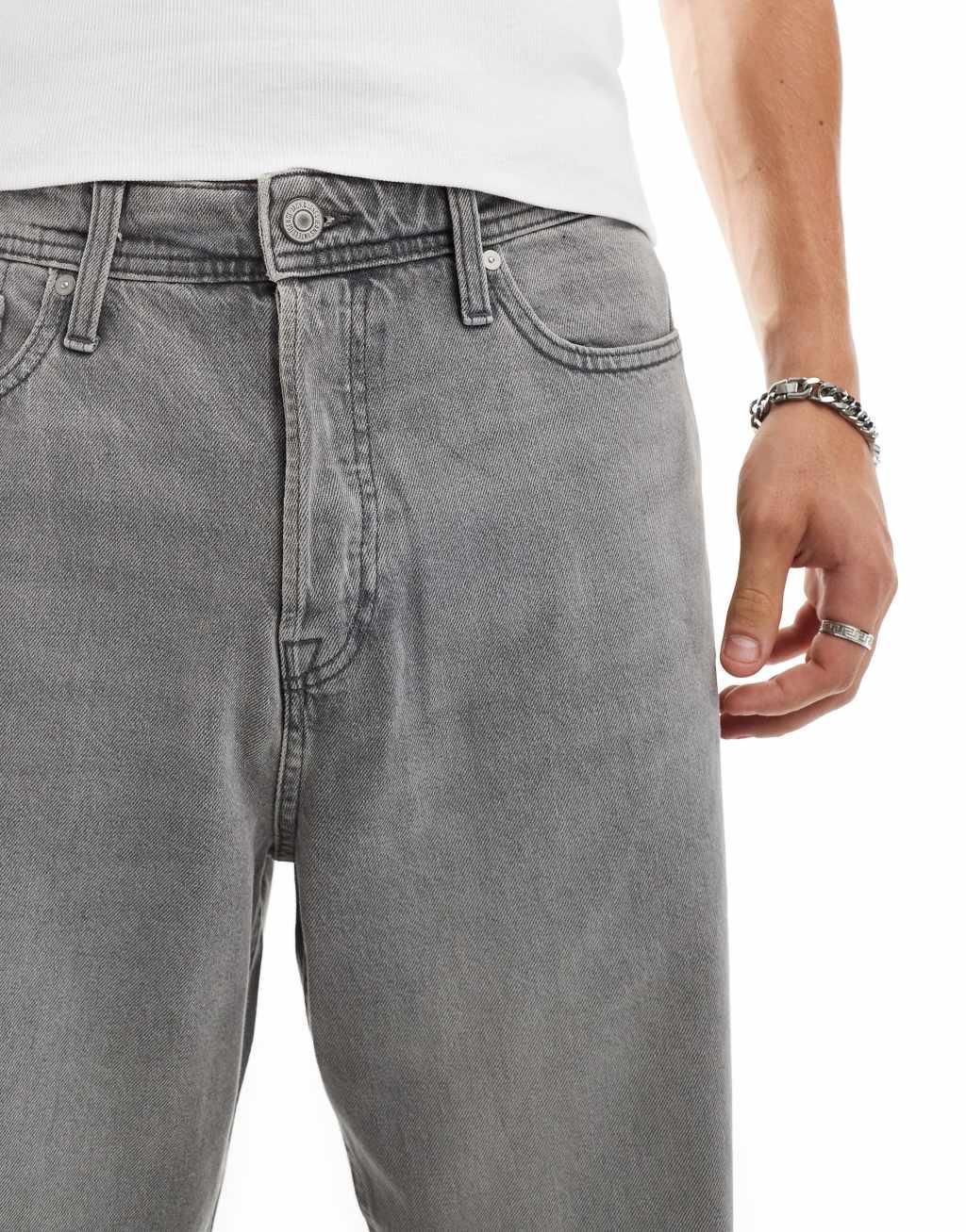 Jack & Jones alex baggy jean with knee breaks in gray wash Product Image