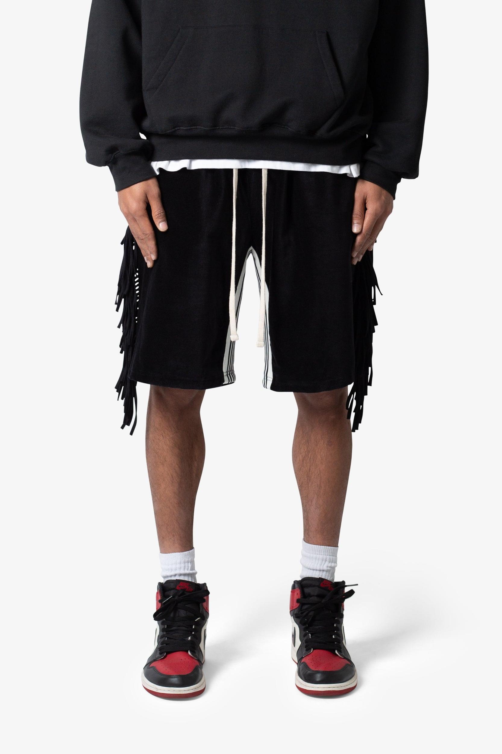 Fringe Velour Sweatshorts - Black Product Image