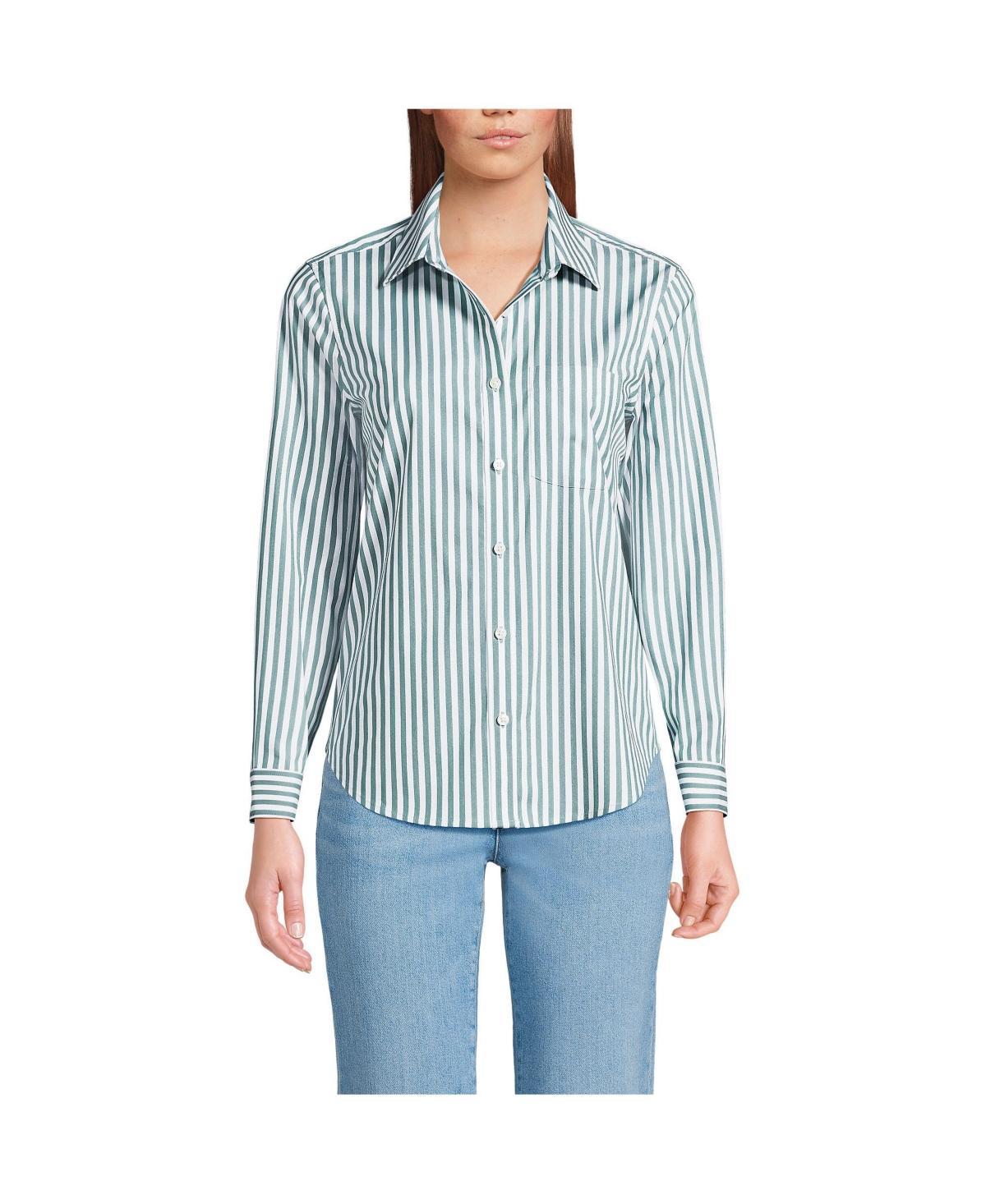 Women's Lands' End Cooling Button-Front Shirt, Size: Medium, Green Stripe Product Image