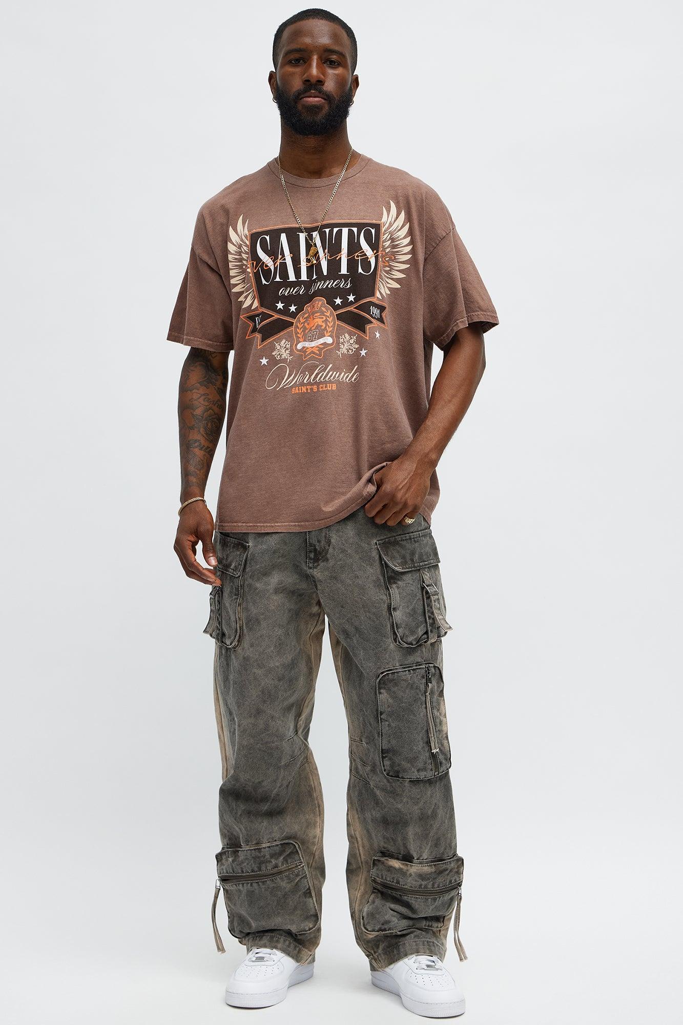 Saints Over Sinners Oversized Short Sleeve Tee - Brown Product Image