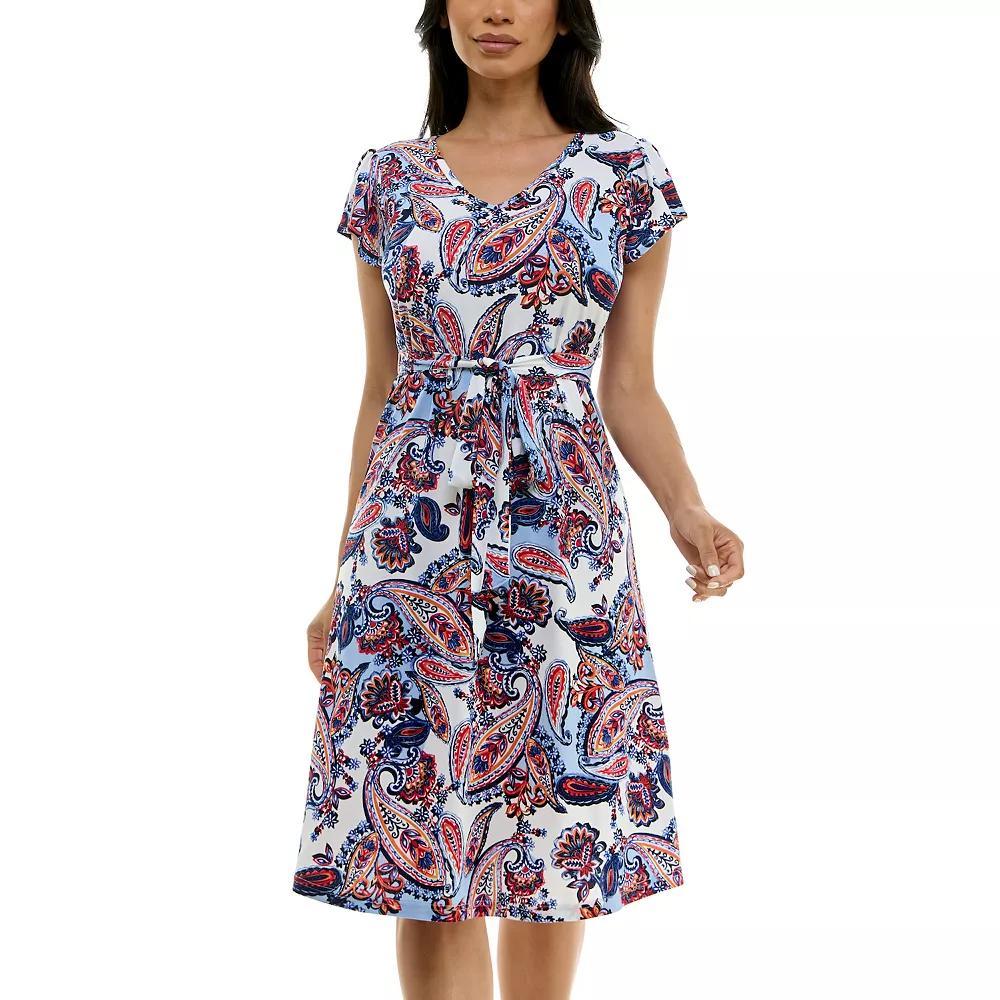 Womens Nina Leonard Cap Sleeve V-Neck Dress Product Image