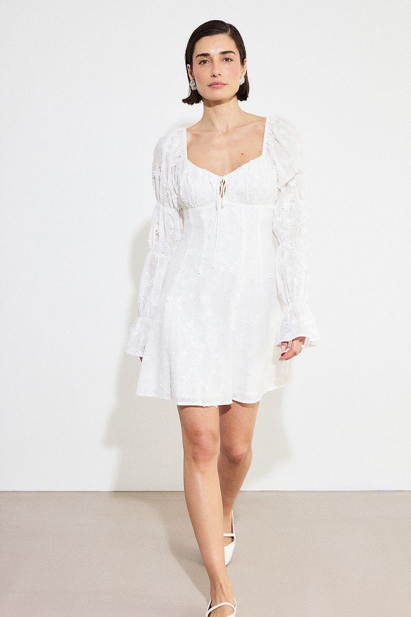 Embroidered Ruched Sleeve Mini Dress Product Image