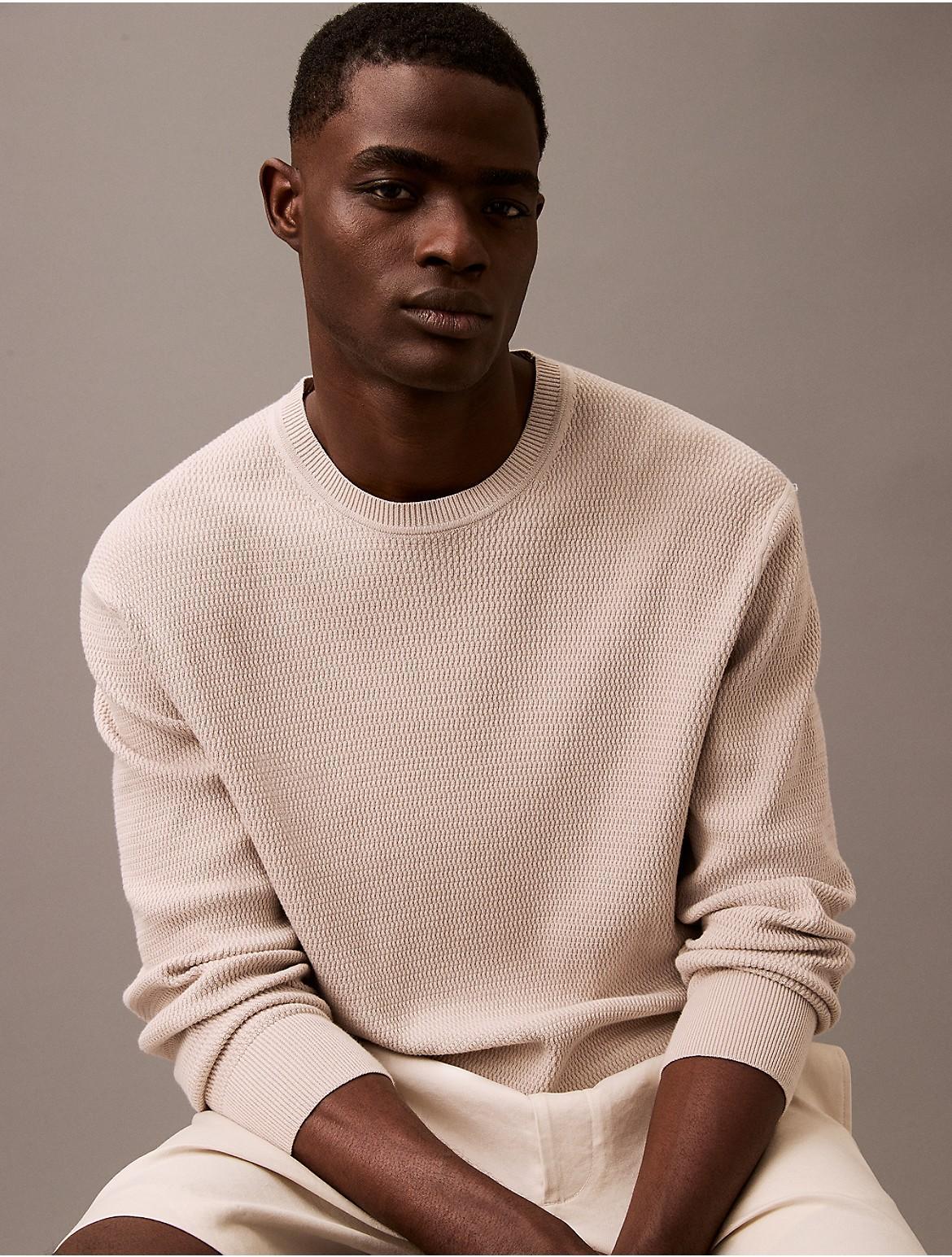 Calvin Klein Men's Textured Relaxed Sweater - White - S Product Image