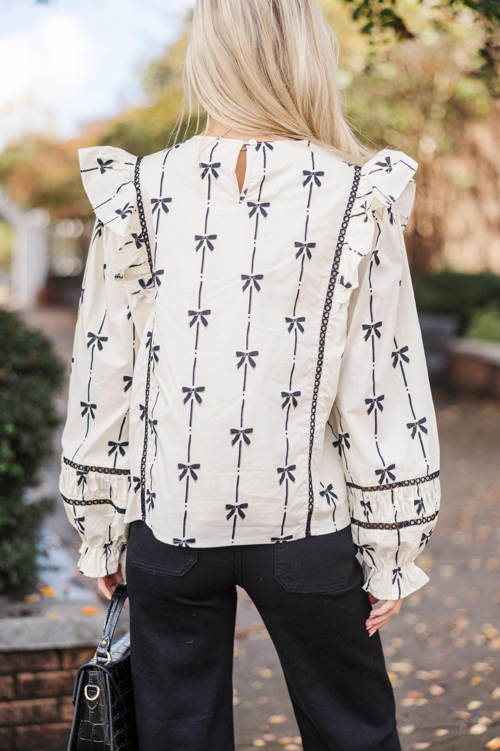 All I Need Cream Bow Print Blouse Female Product Image