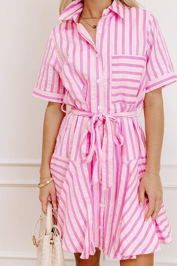 Luxe Lines Button Down Mini Dress in Pink Product Image