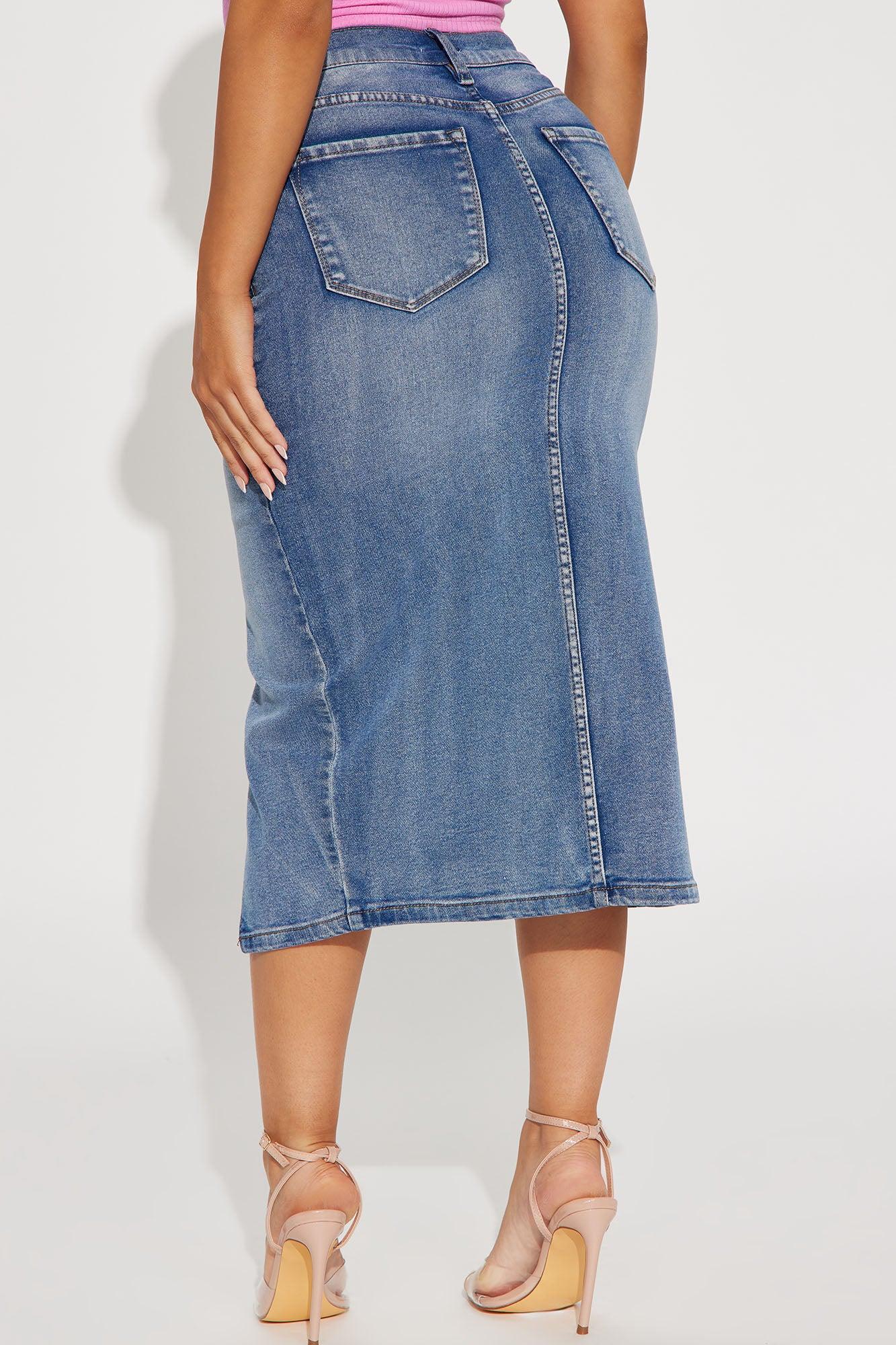 Anna Denim Midi Skirt - Medium Wash Product Image