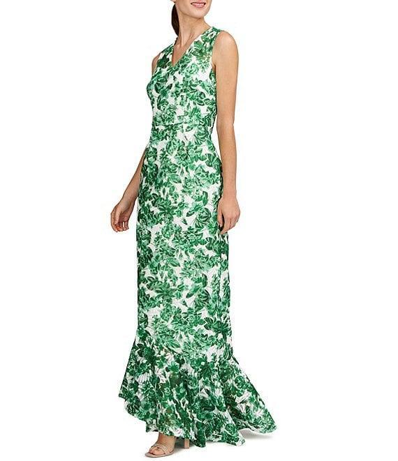 Kay Unger Lace Floral Print V-Neck Sleeveless Mermaid Gown Product Image