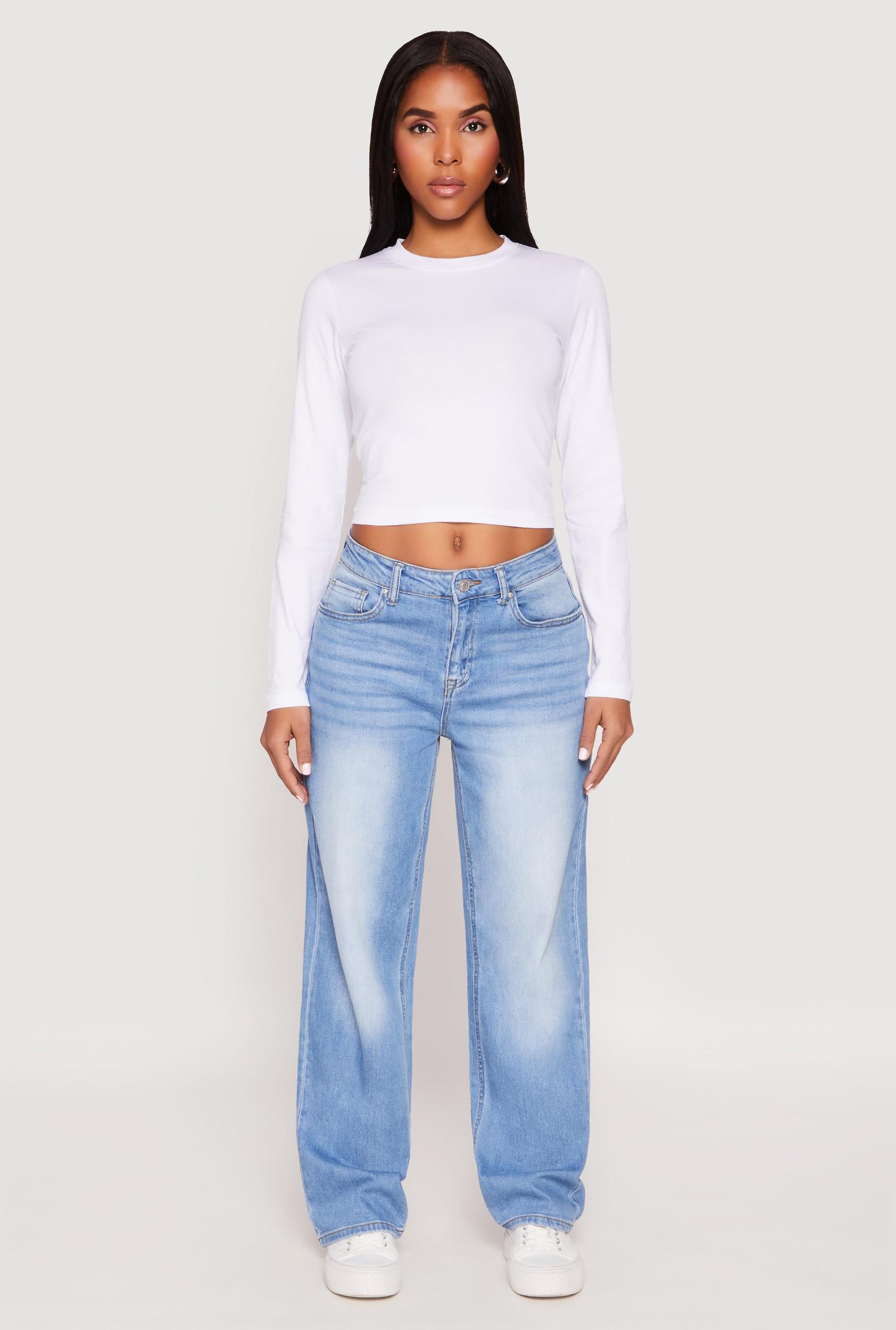 Womens Long Sleeve Crew Neck Crop Top Product Image