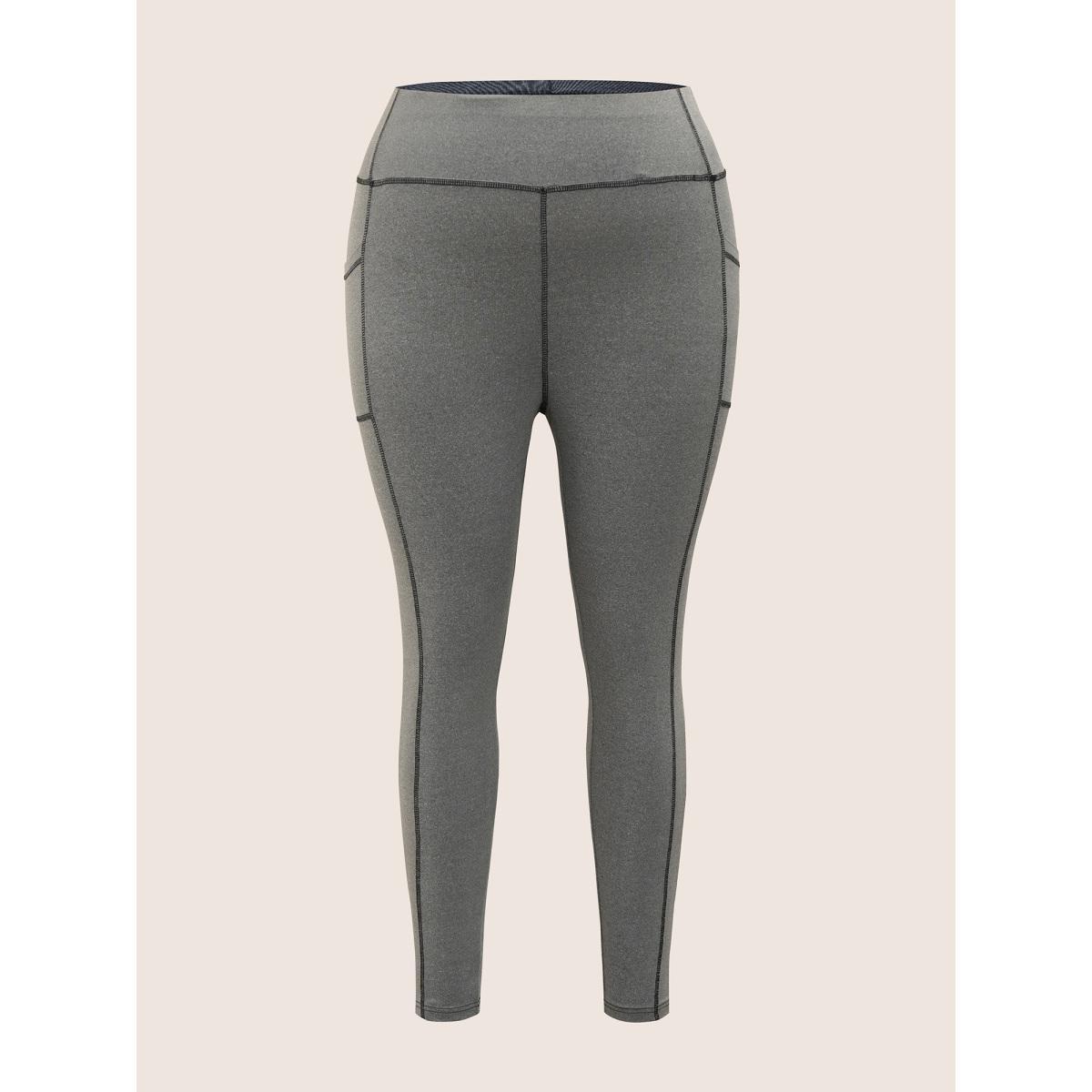 Plus Size Contrast Trim Side Pocket High Rise Leggings Women Gray Casual High stretch High Rise Everyday Leggings BloomChic 14-16/1X Product Image