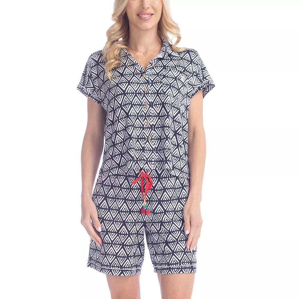 Women's Ocean Pacific® Summer Lovin' Pajama Top & Pajama Shorts Set, Size: XL, Blue Geo Product Image