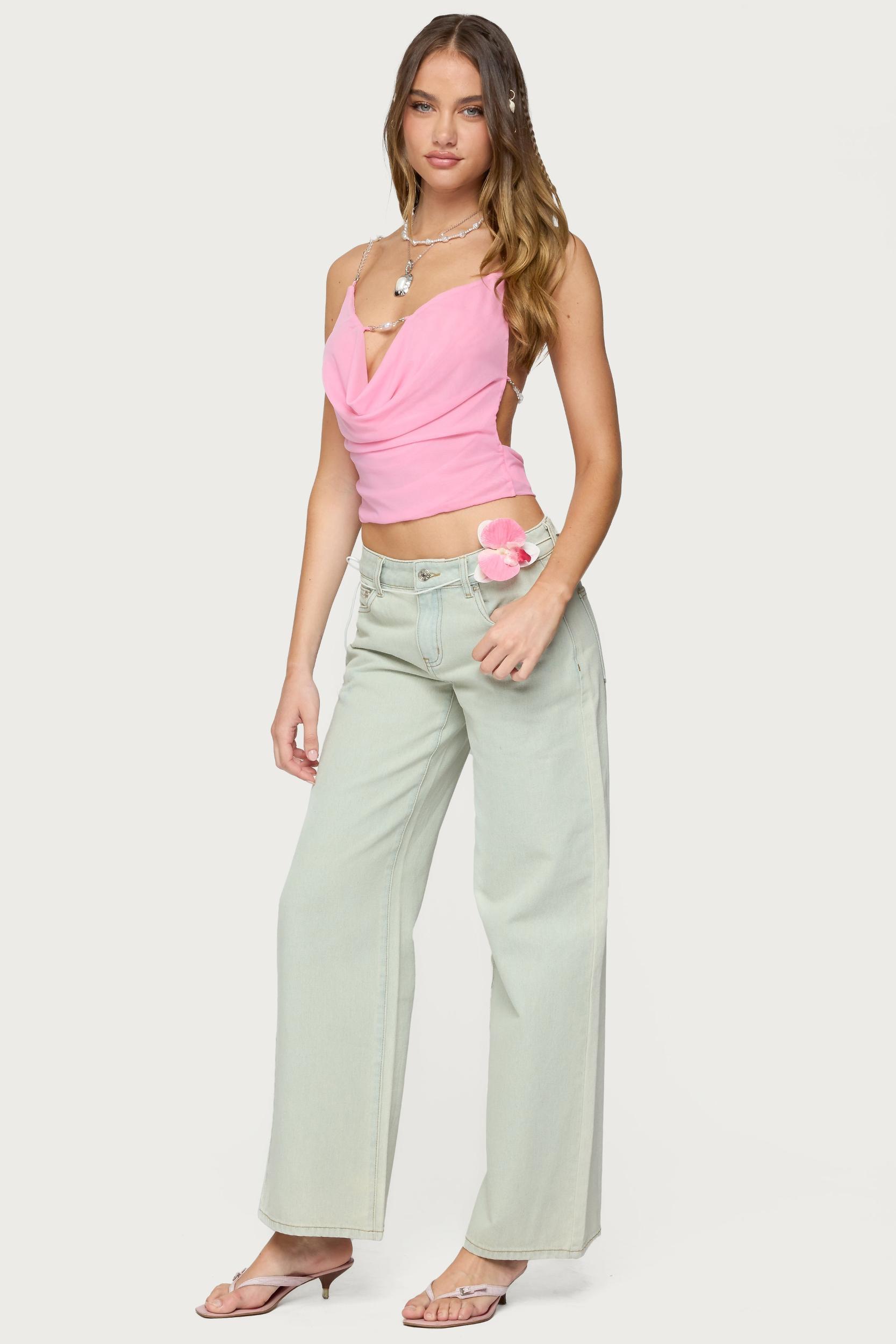 Beaded Deep Cowl Neck Backless Top Product Image