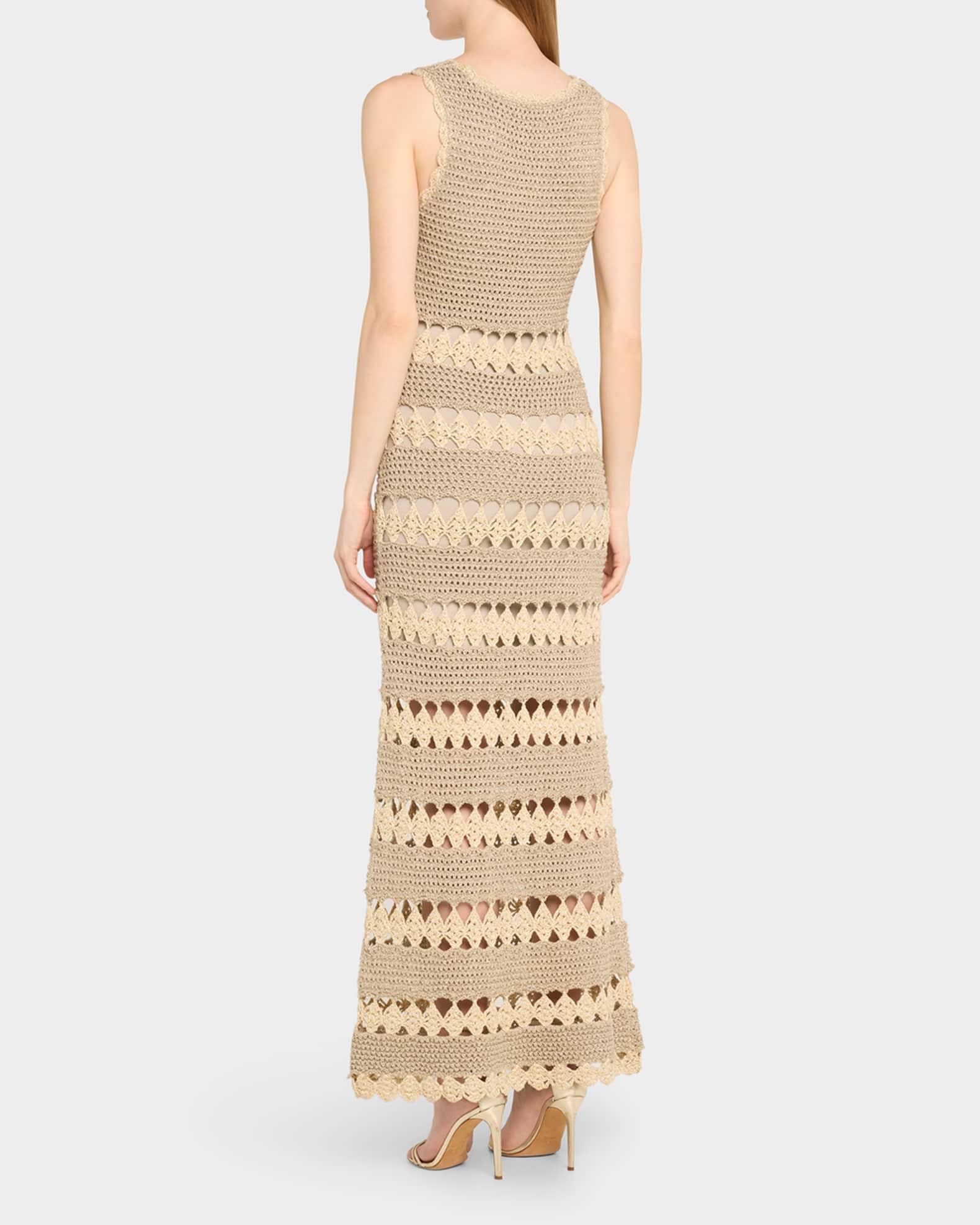 Joan Metallic Crochet Sleeveless Midi Sheath Dress Product Image